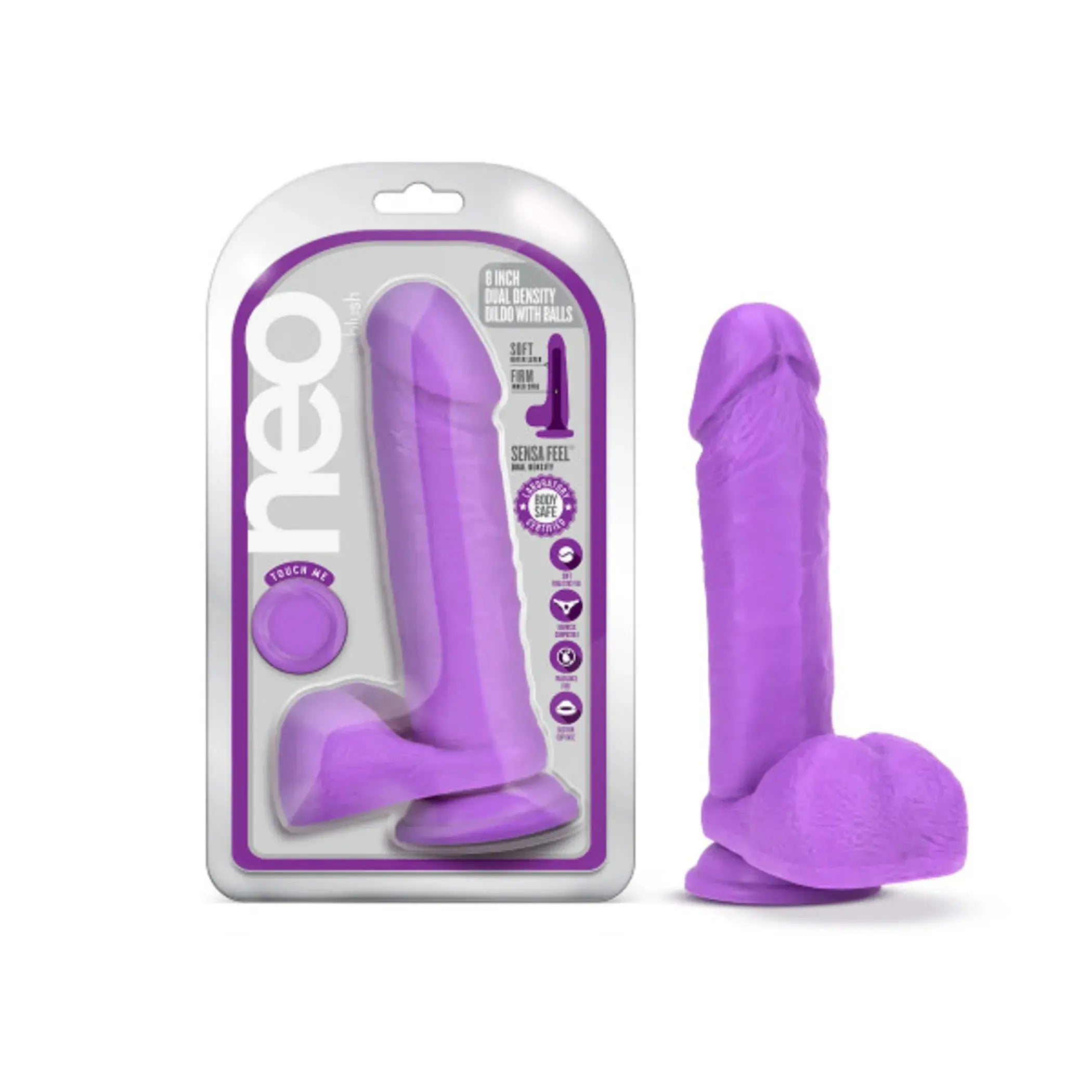 NEO 8IN DUAL DENSITY DILDO NEON PURPLE Blush Novelties