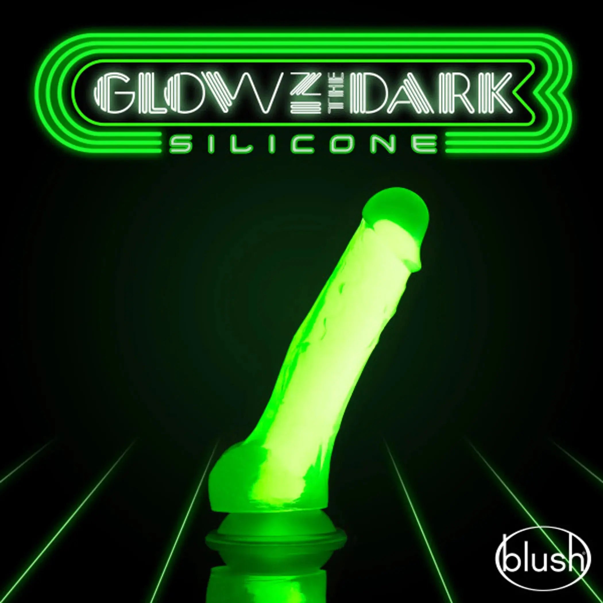 NEO ELITE GLOW IN THE DARK 7.5 IN SILICONE DUAL DENSITY COCK W/ BALLS NEON GREEN Blush Novelties