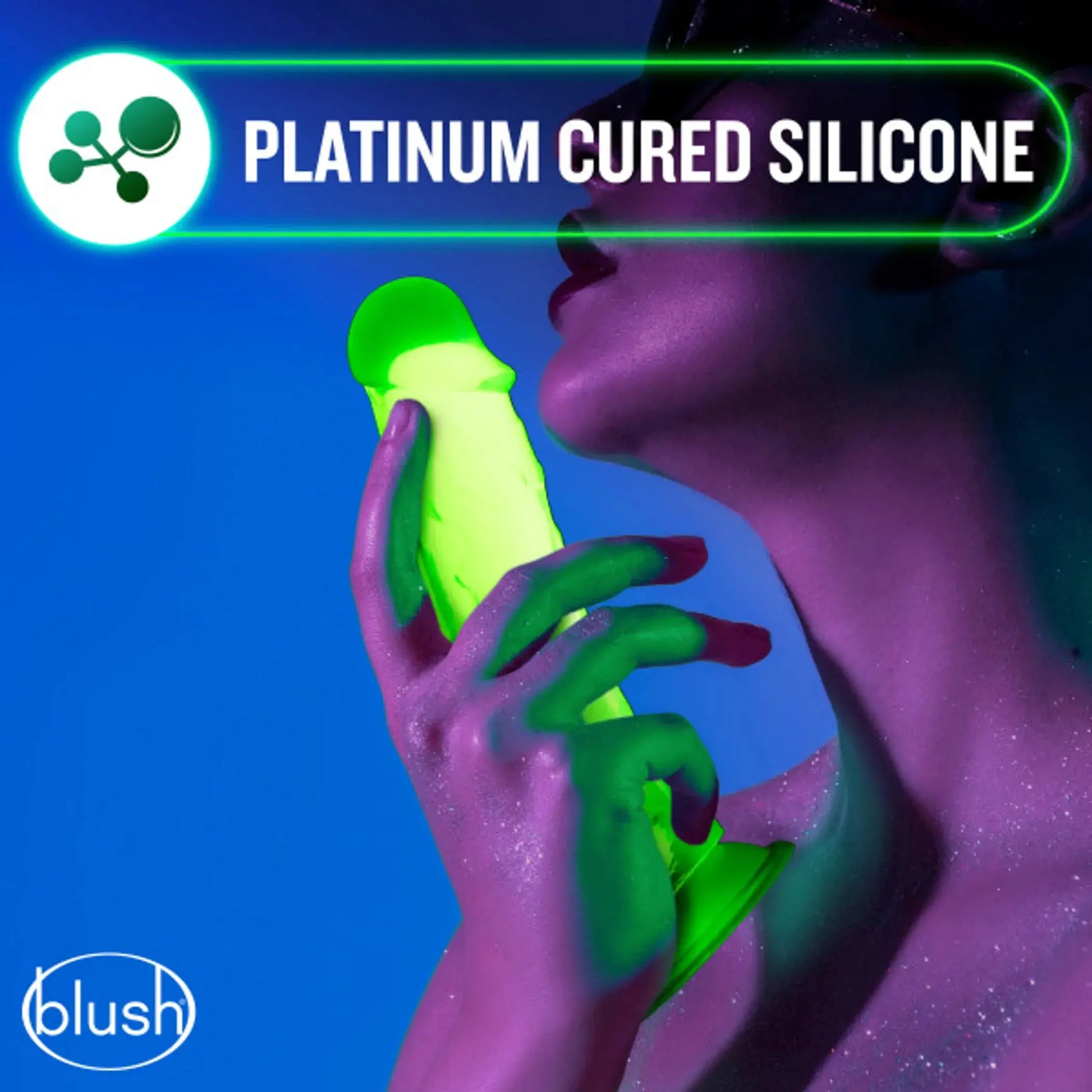NEO ELITE GLOW IN THE DARK 7.5 IN SILICONE DUAL DENSITY COCK W/ BALLS NEON GREEN Blush Novelties