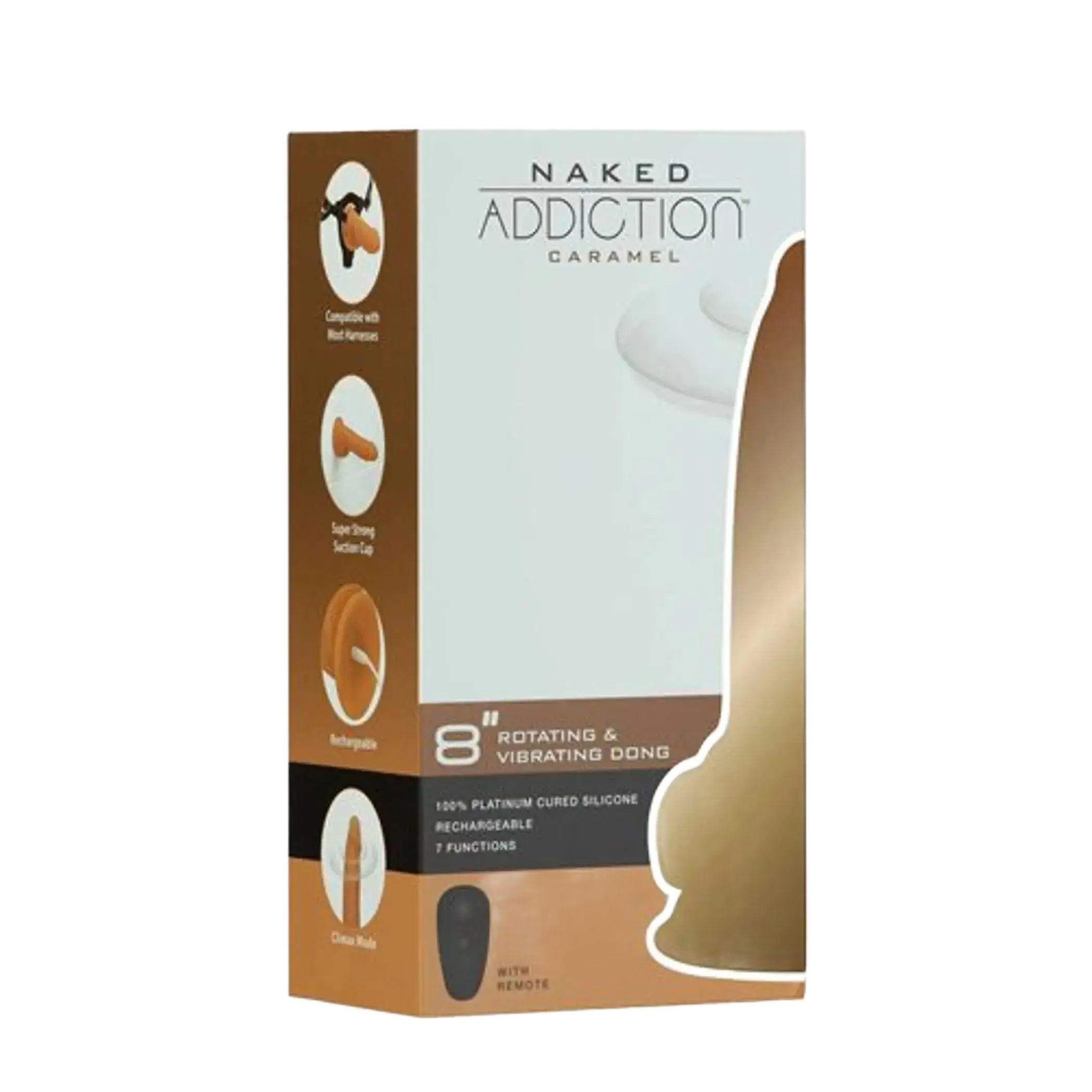 NAKED ADDICTION 8IN ROTATING & VIBRATING DONG CARAMEL BMS Enterprises