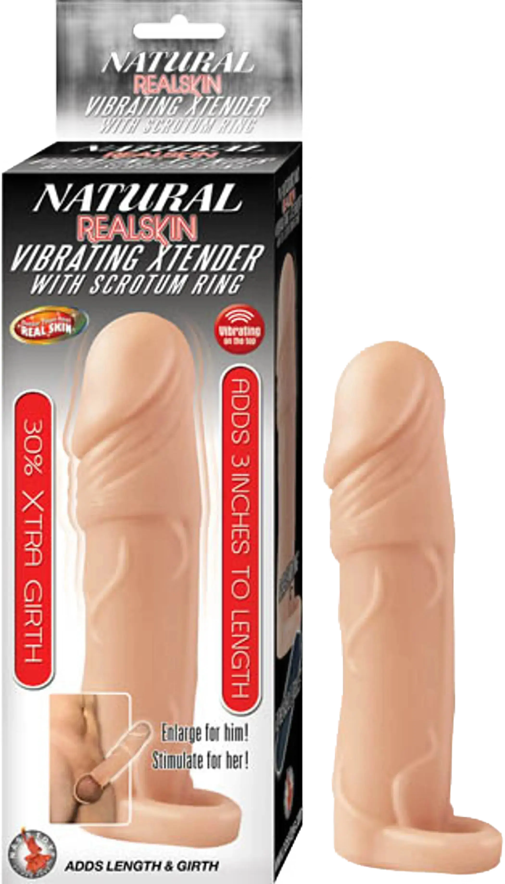 NATURAL REALSKIN VIBRATING XTENDER W/ SCROTUM RING FLESH Nasstoys
