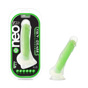 NEO ELITE GLOW IN THE DARK 7.5 IN SILICONE DUAL DENSITY COCK W/ BALLS NEON GREEN Blush Novelties