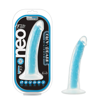 NEO ELITE GLOW IN THE DARK 7.5IN DUAL DENSITY COCK NEON BLUE Blush Novelties