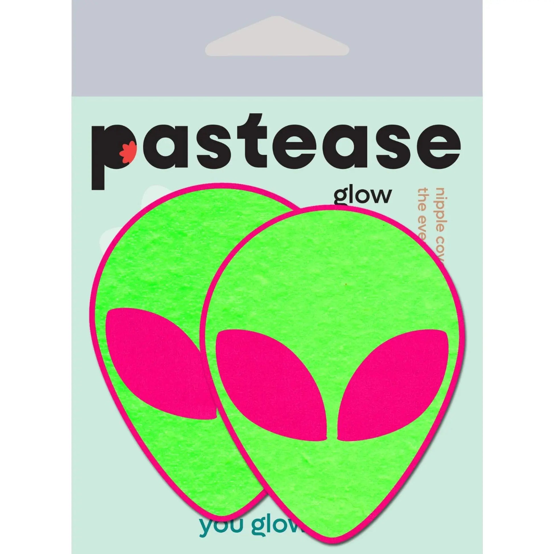Neon Glowing Green Alien Pasties on Neon Pink Pastease