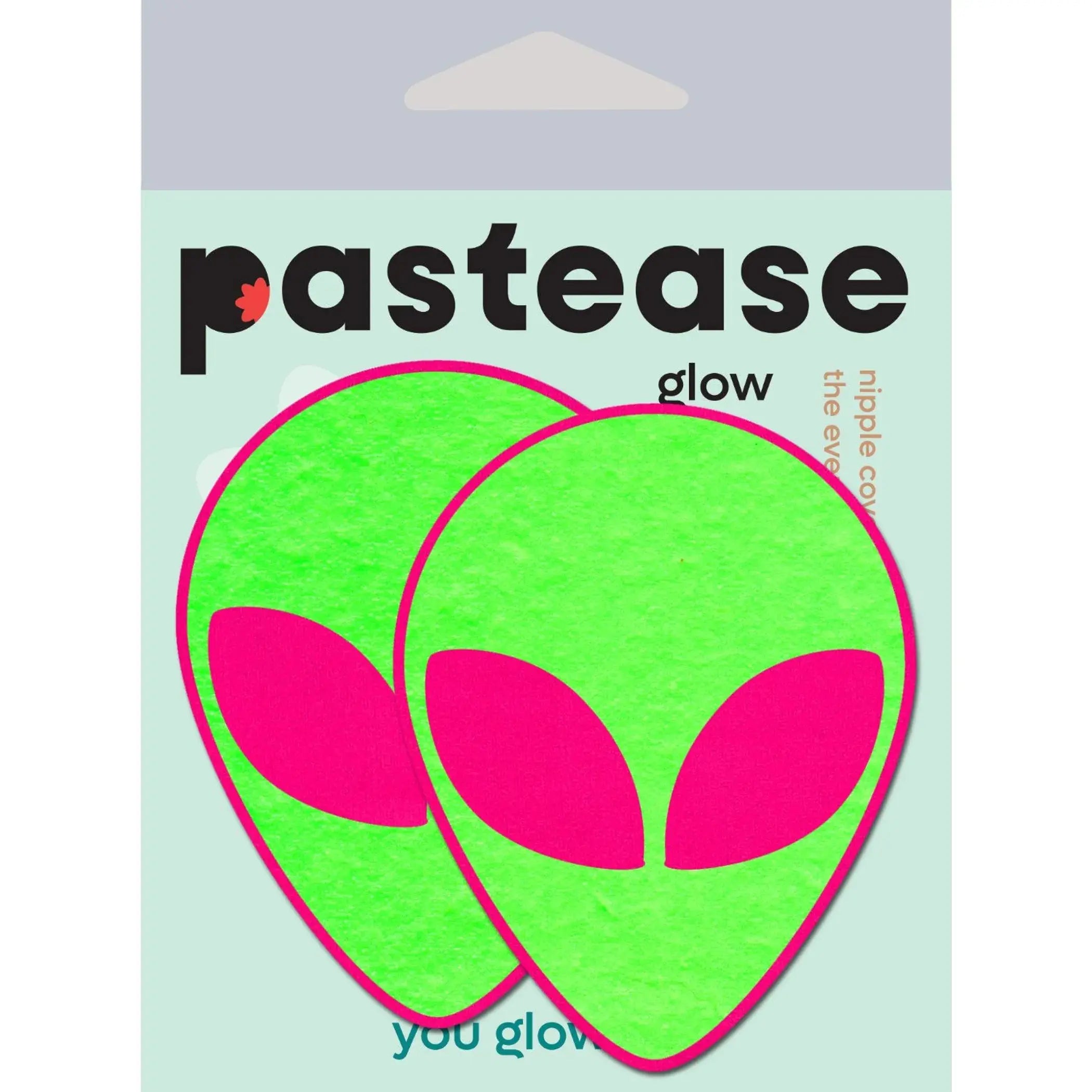 Neon Glowing Green Alien Pasties on Neon Pink Pastease