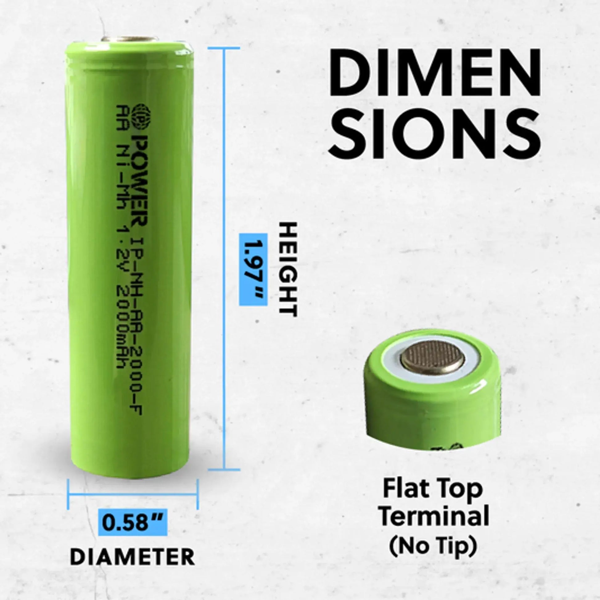 Ni-MH AA 2000mAh Rechargeable Flat Top Battery - 4 Pack IP Power