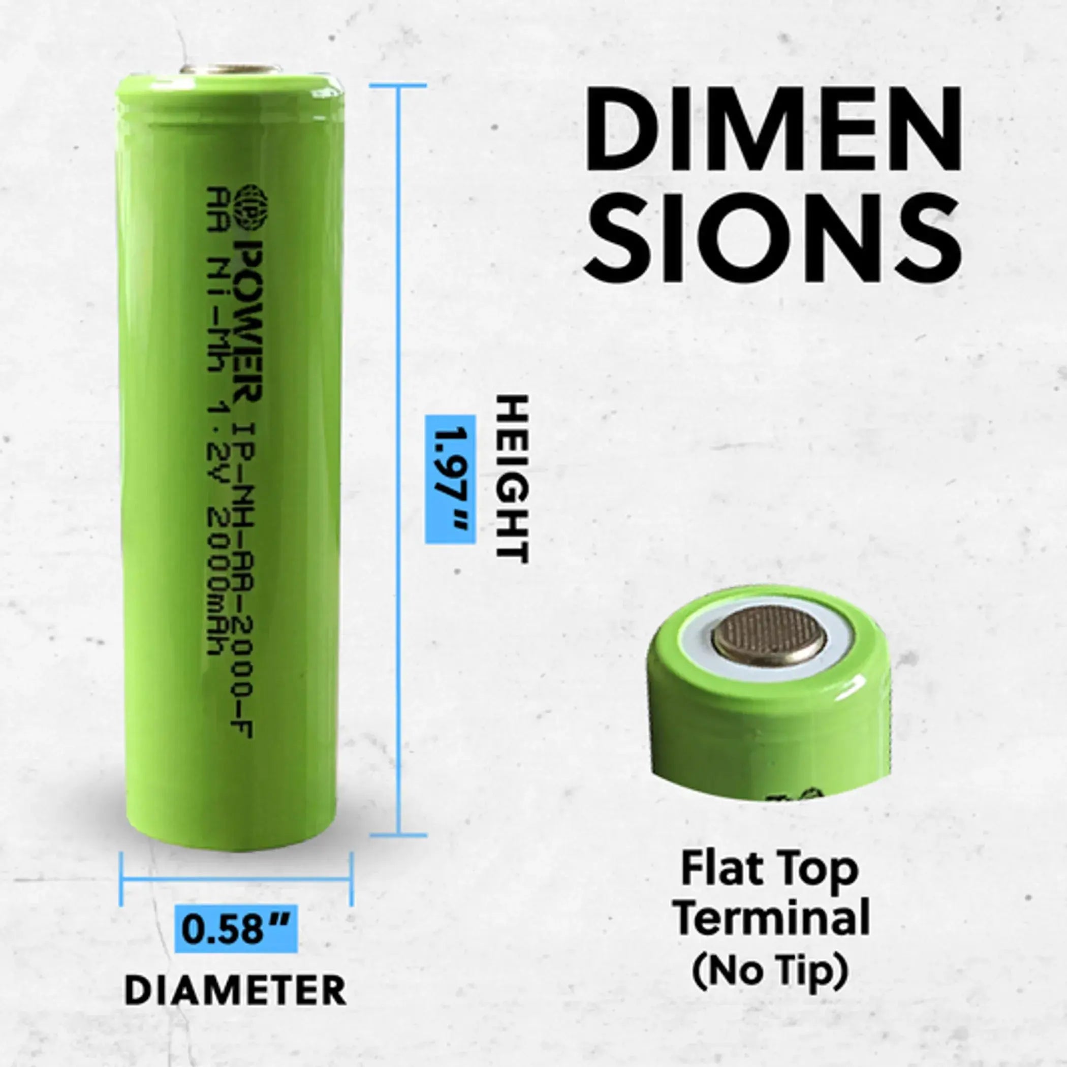 Ni-MH AA 2000mAh Rechargeable Flat Top Battery - 4 Pack IP Power