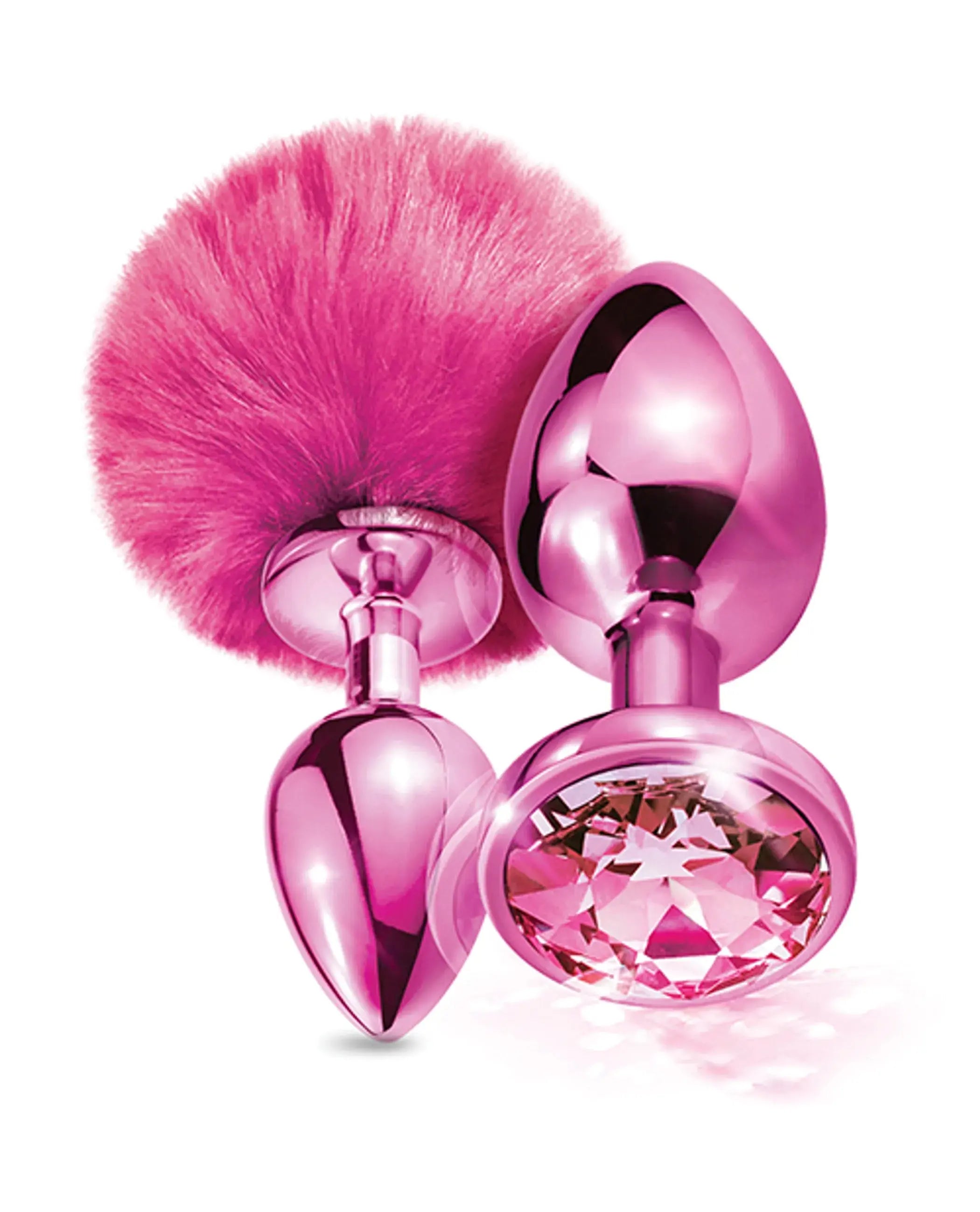Nixie Metal Butt Plug Set Pom Pom and Jewel Pink Metallic Global Novelties