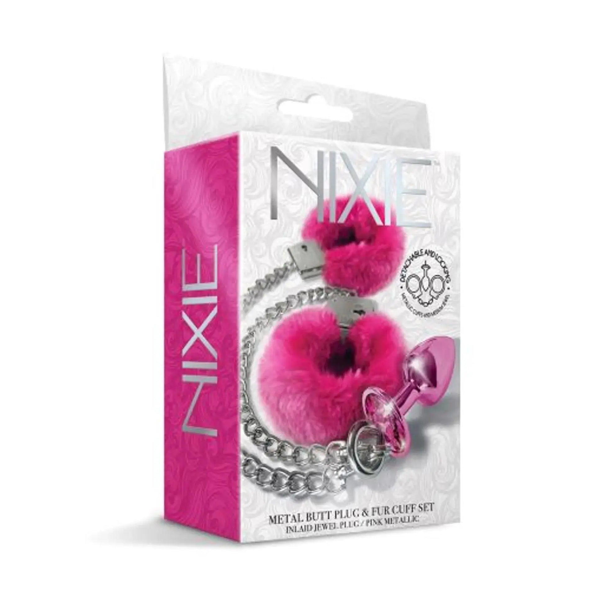 Nixie Metal Plug & Furry Cuff Set, Pink Metallic Global Novelties