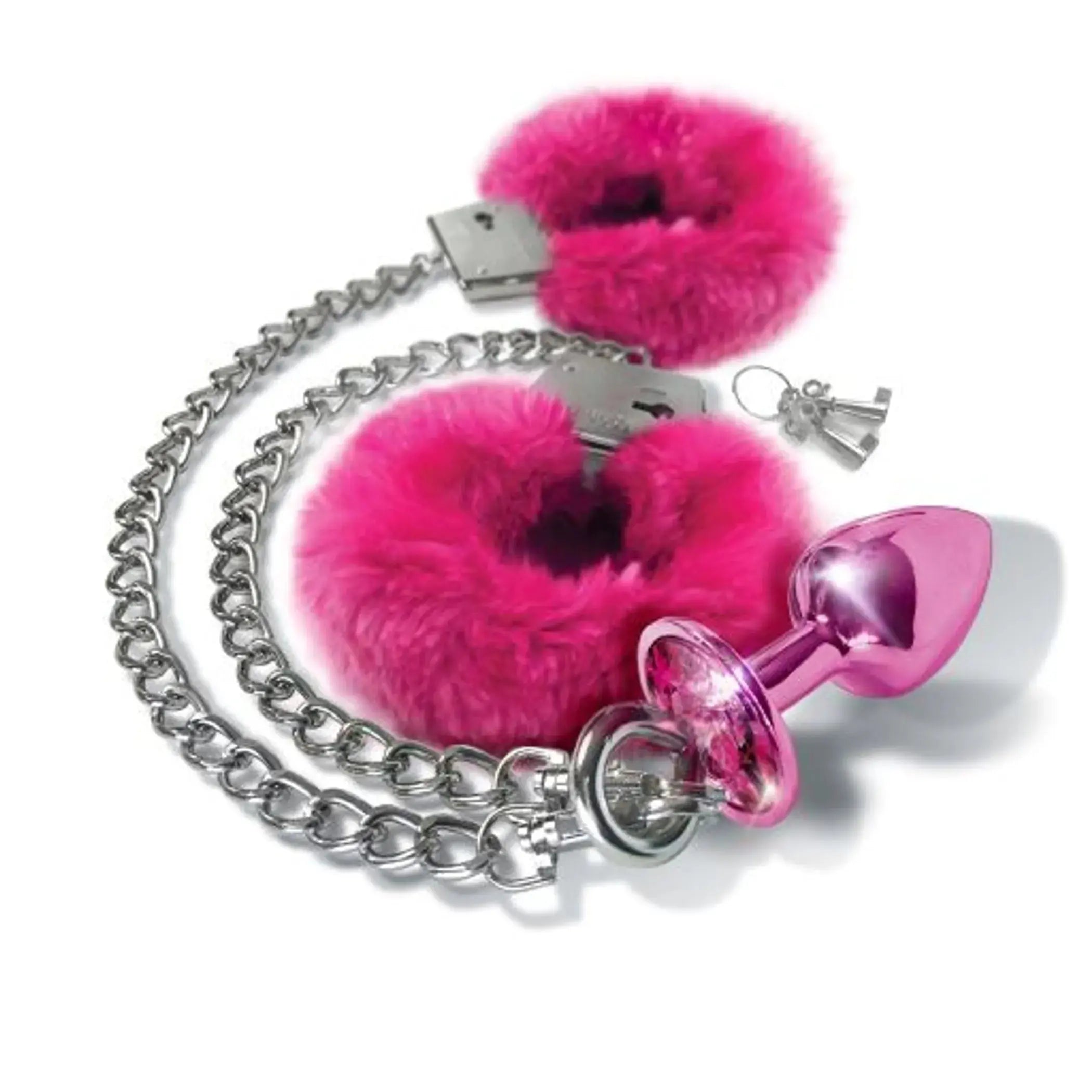 Nixie Metal Plug & Furry Cuff Set, Pink Metallic Global Novelties