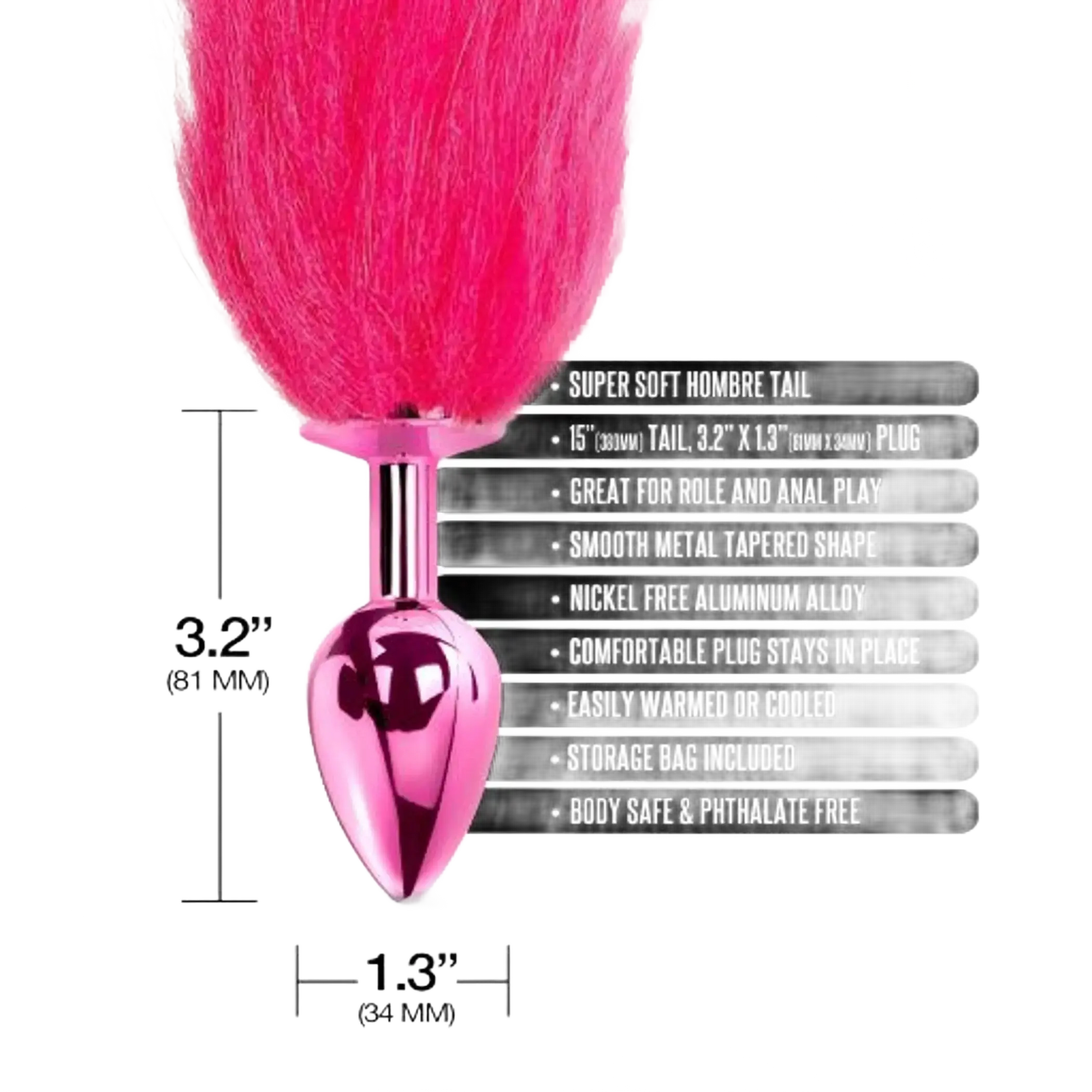 NIXIE METAL PLUG W/ OMBRE TAIL MEDIUM PINK METALLIC Global Novelties