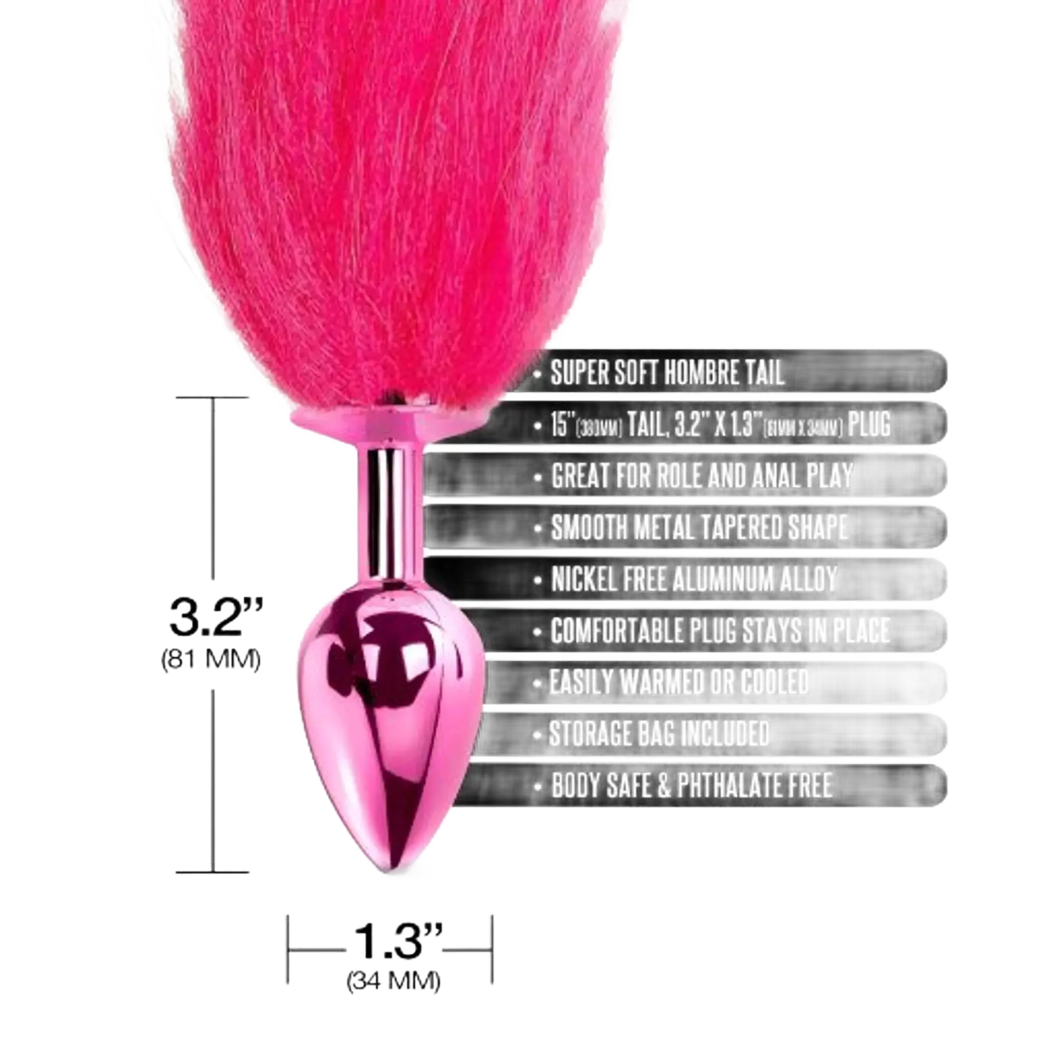 NIXIE METAL PLUG W/ OMBRE TAIL MEDIUM PINK METALLIC Global Novelties