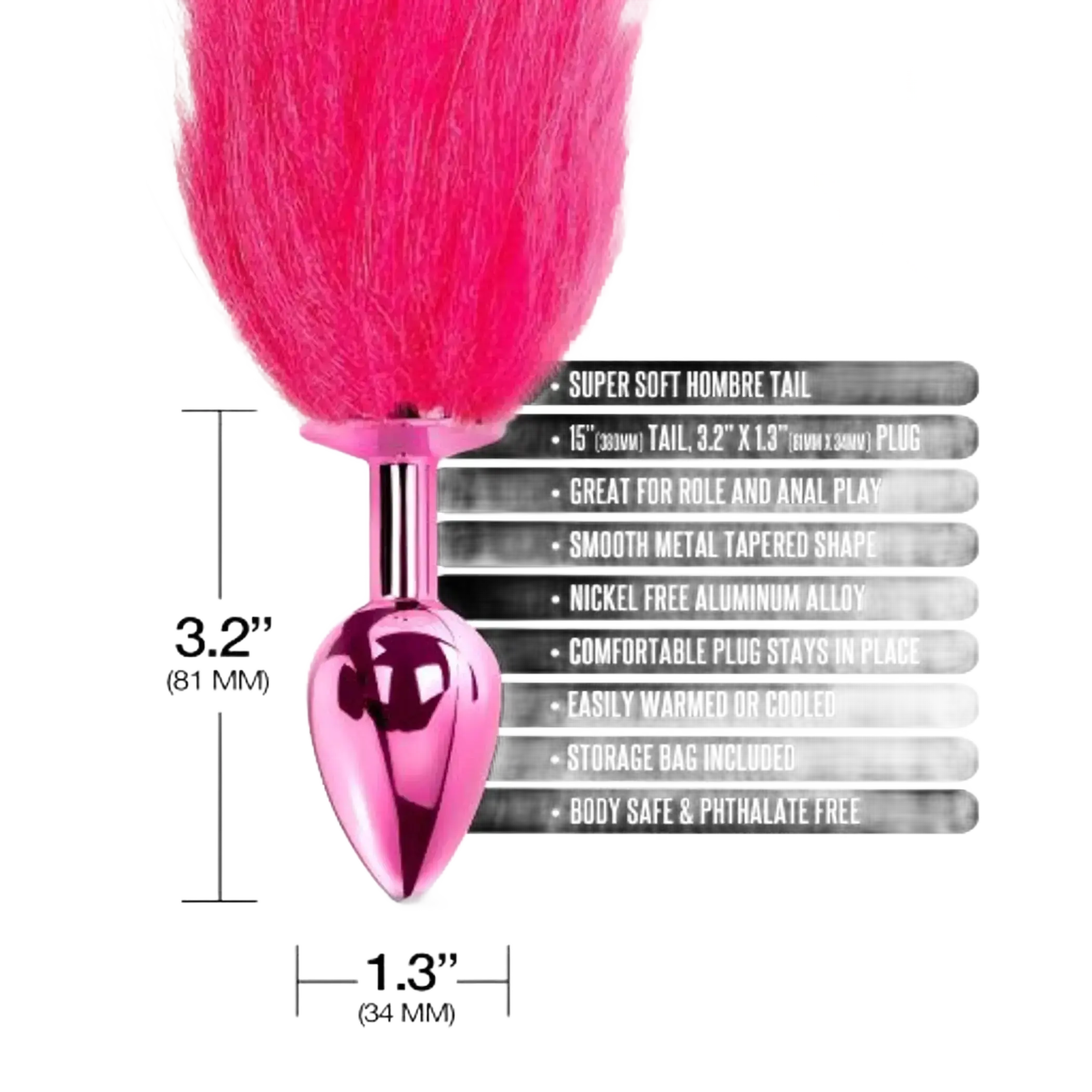 NIXIE METAL PLUG W/ OMBRE TAIL MEDIUM PINK METALLIC Global Novelties