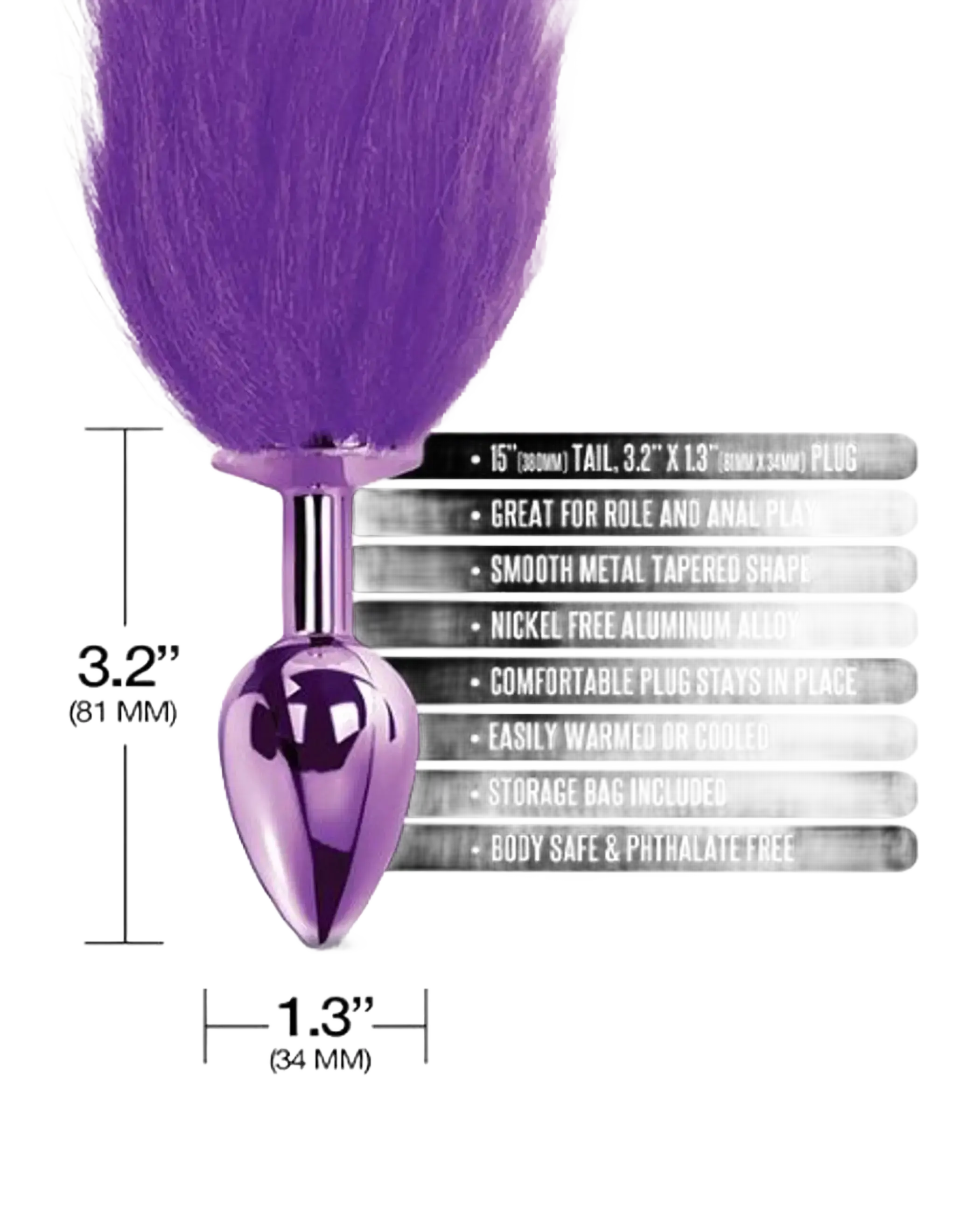 NIXIE METAL PLUG W/ OMBRE TAIL MEDIUM PURPLE METALLIC Global Novelties