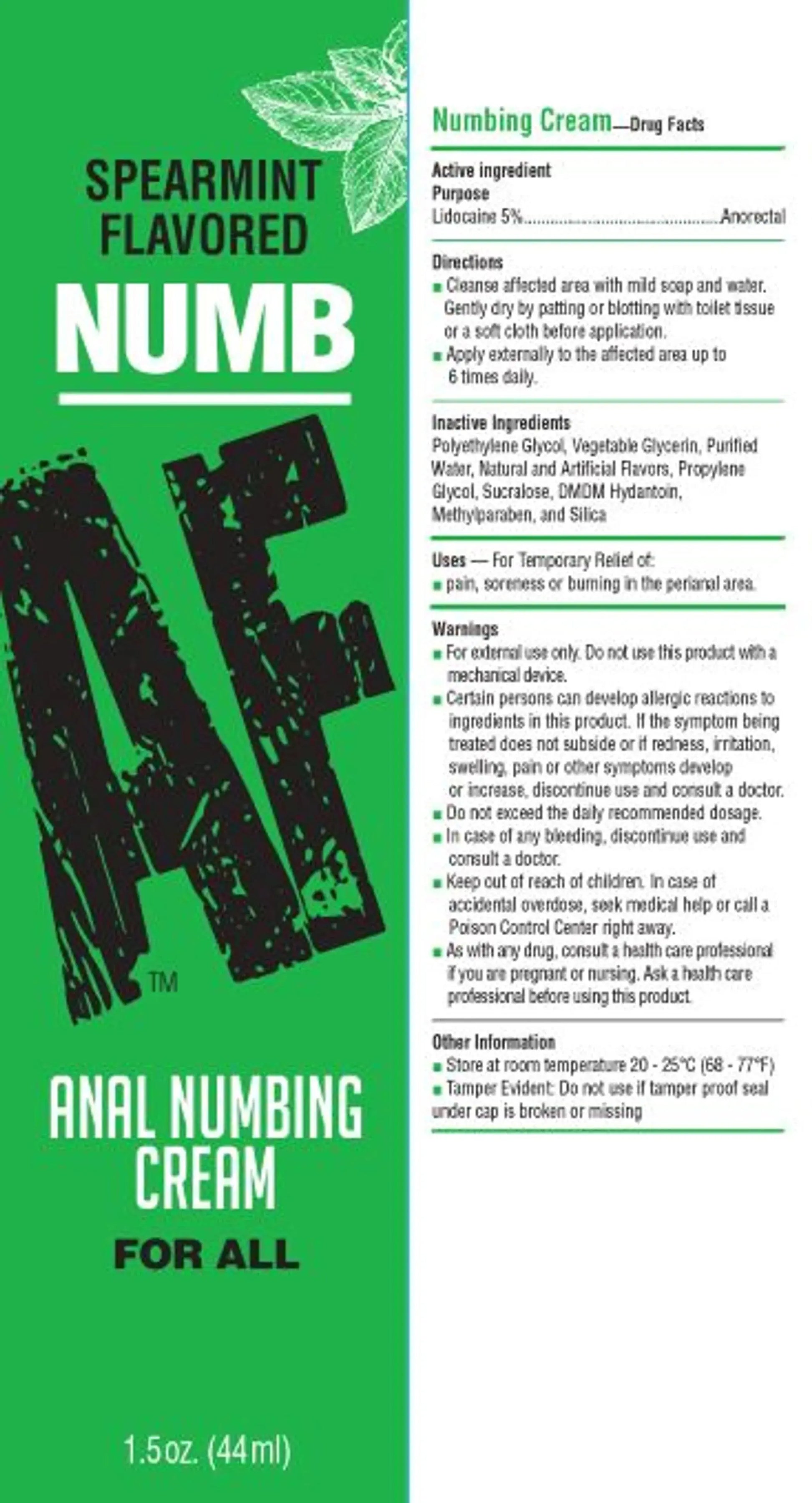 Numb AF Desensitizing Anal Cream Mint Little Genie