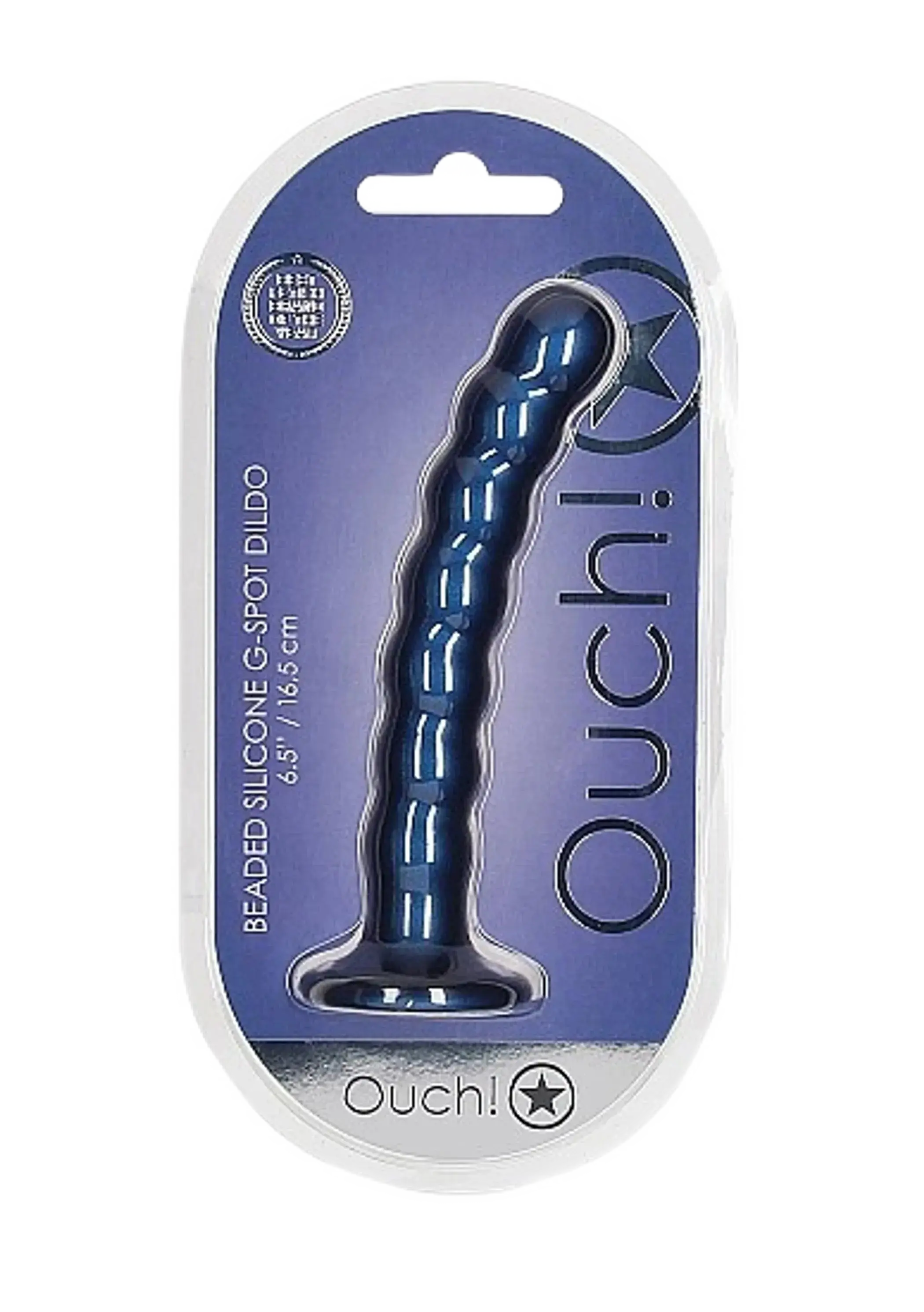 OUCH! BEADED SILICONE G-SPOT DILDO 6.5 IN METALLIC BLUE SHOTS AMERICA