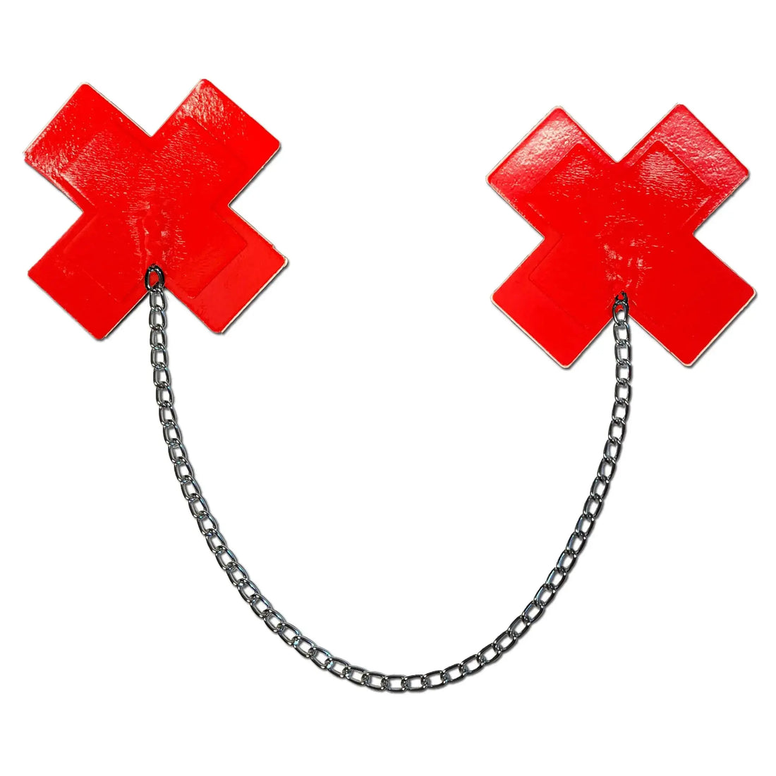 PASTEASE FAUX LATEX RED PLUS X W/ CHUNKY SILVER CHAIN Pastease