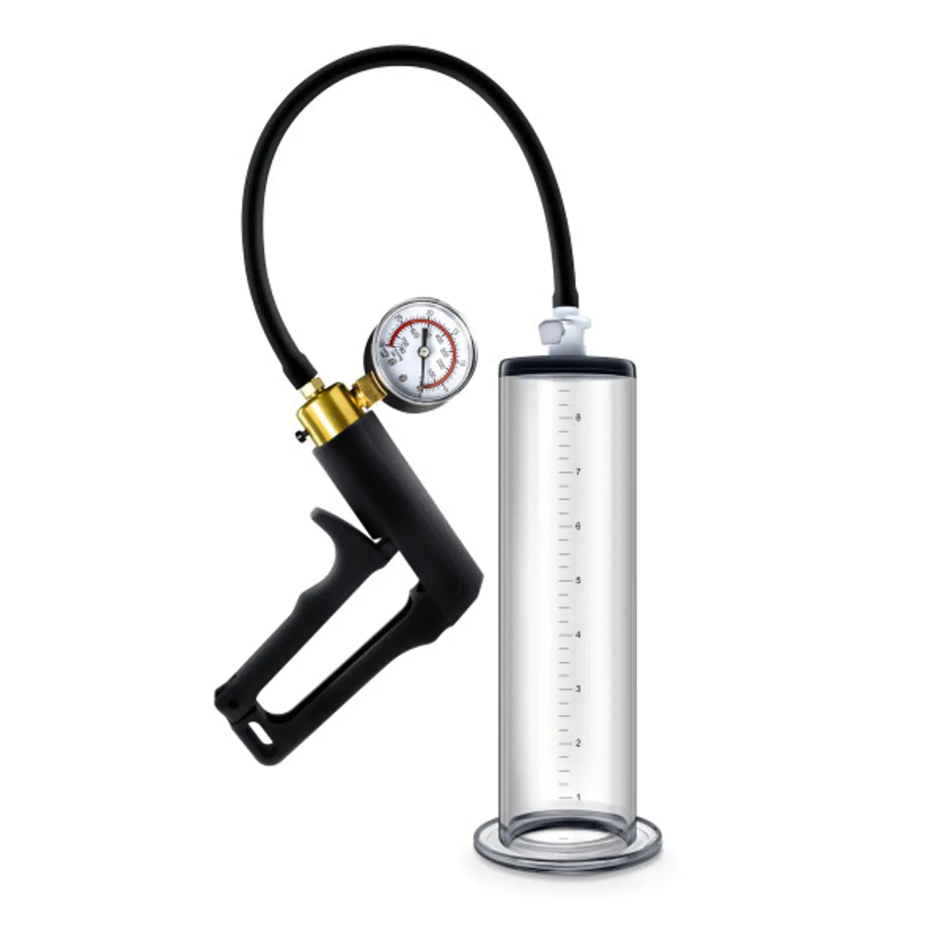 PERFORMANCE VX7 VACUUM PENIS PUMP W/ BRASS TRIGGER & PRESSURE GAUGE CLEAR Blush Novelties