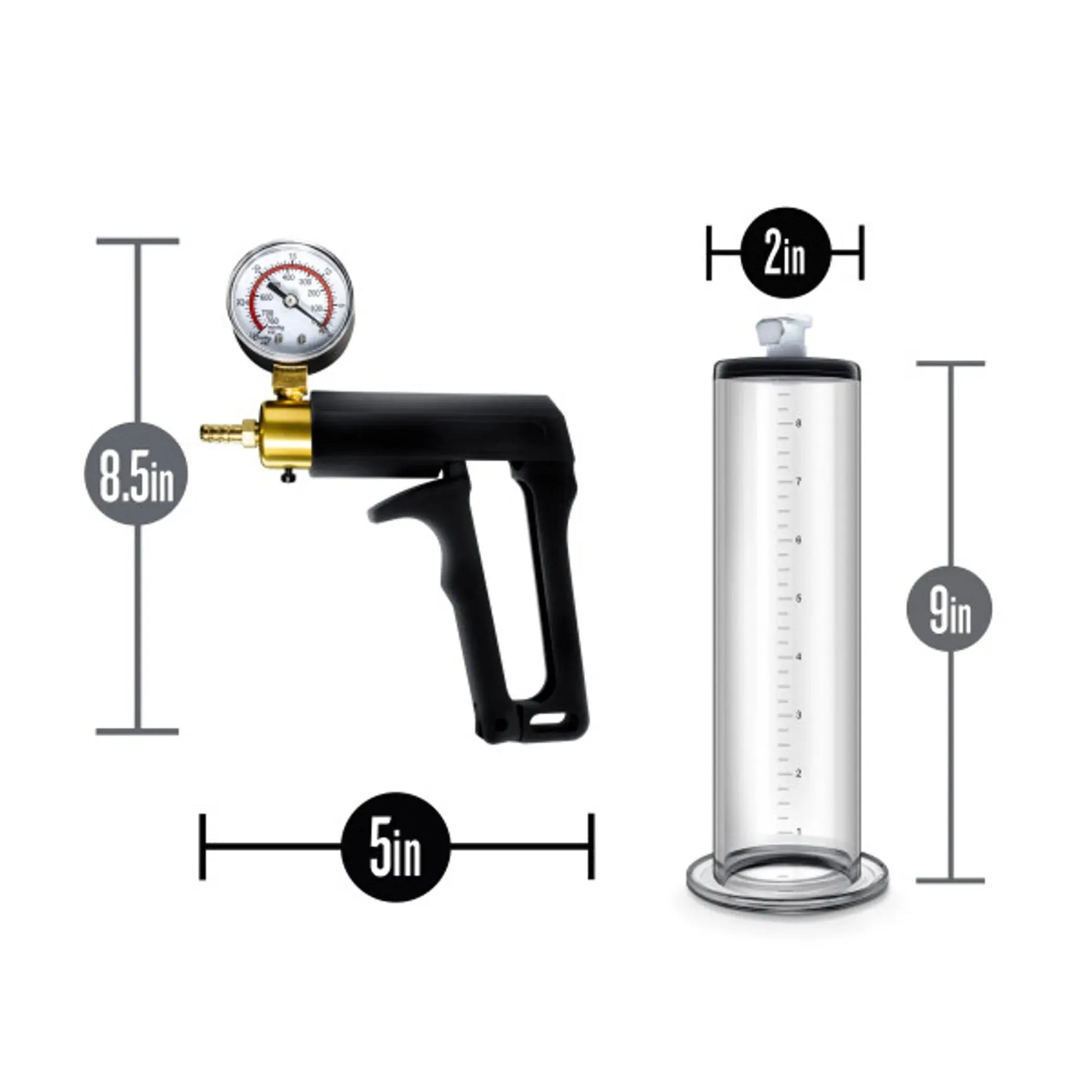 PERFORMANCE VX7 VACUUM PENIS PUMP W/ BRASS TRIGGER & PRESSURE GAUGE CLEAR Blush Novelties