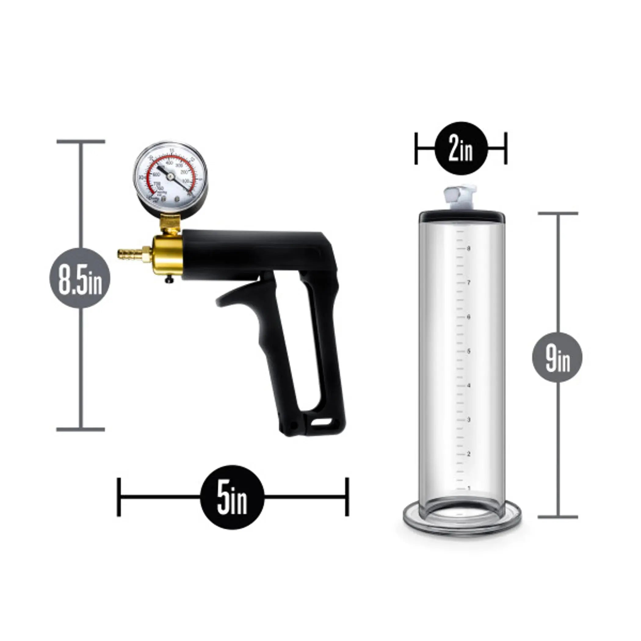 PERFORMANCE VX7 VACUUM PENIS PUMP W/ BRASS TRIGGER & PRESSURE GAUGE CLEAR Blush Novelties