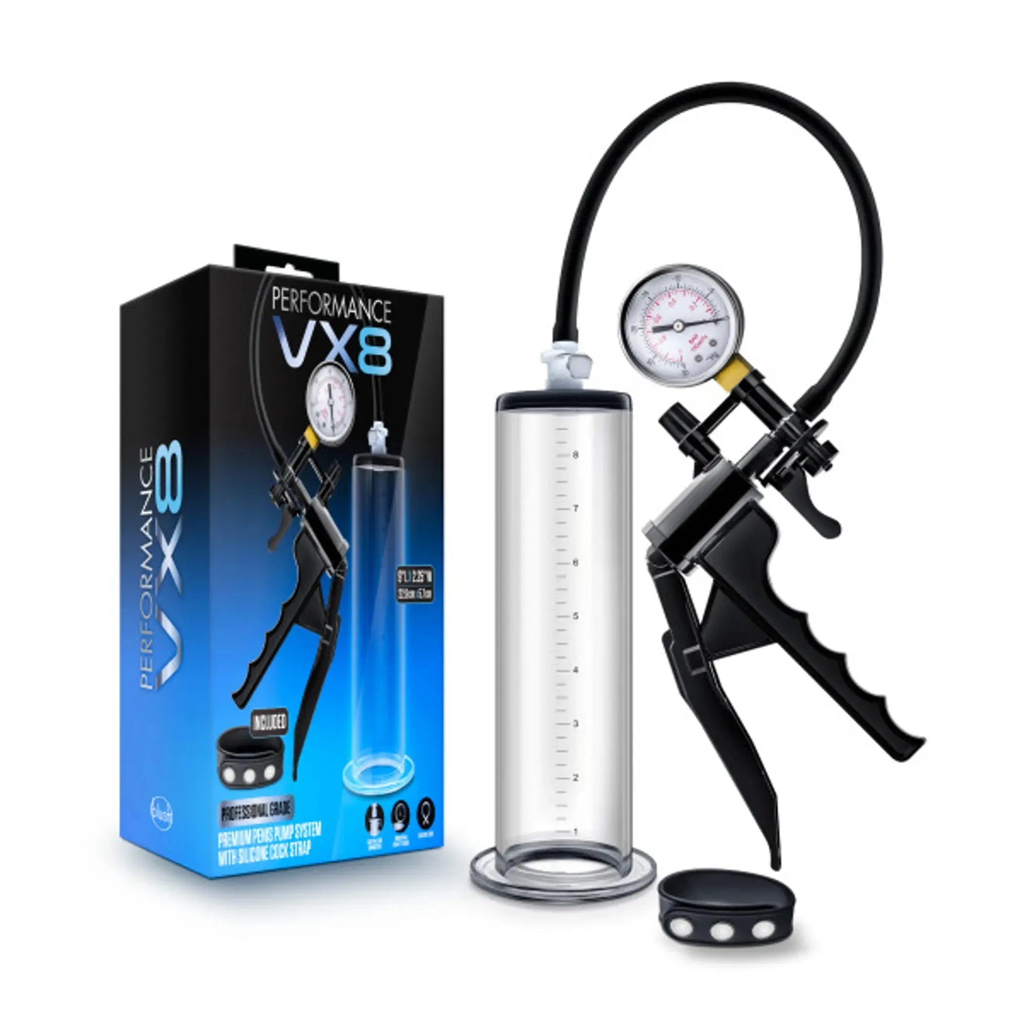 PERFORMANCE VX8 PREMIUM PENIS PUMP SYSTEM W/ SILICONE COCK STRAP CLEAR Blush Novelties