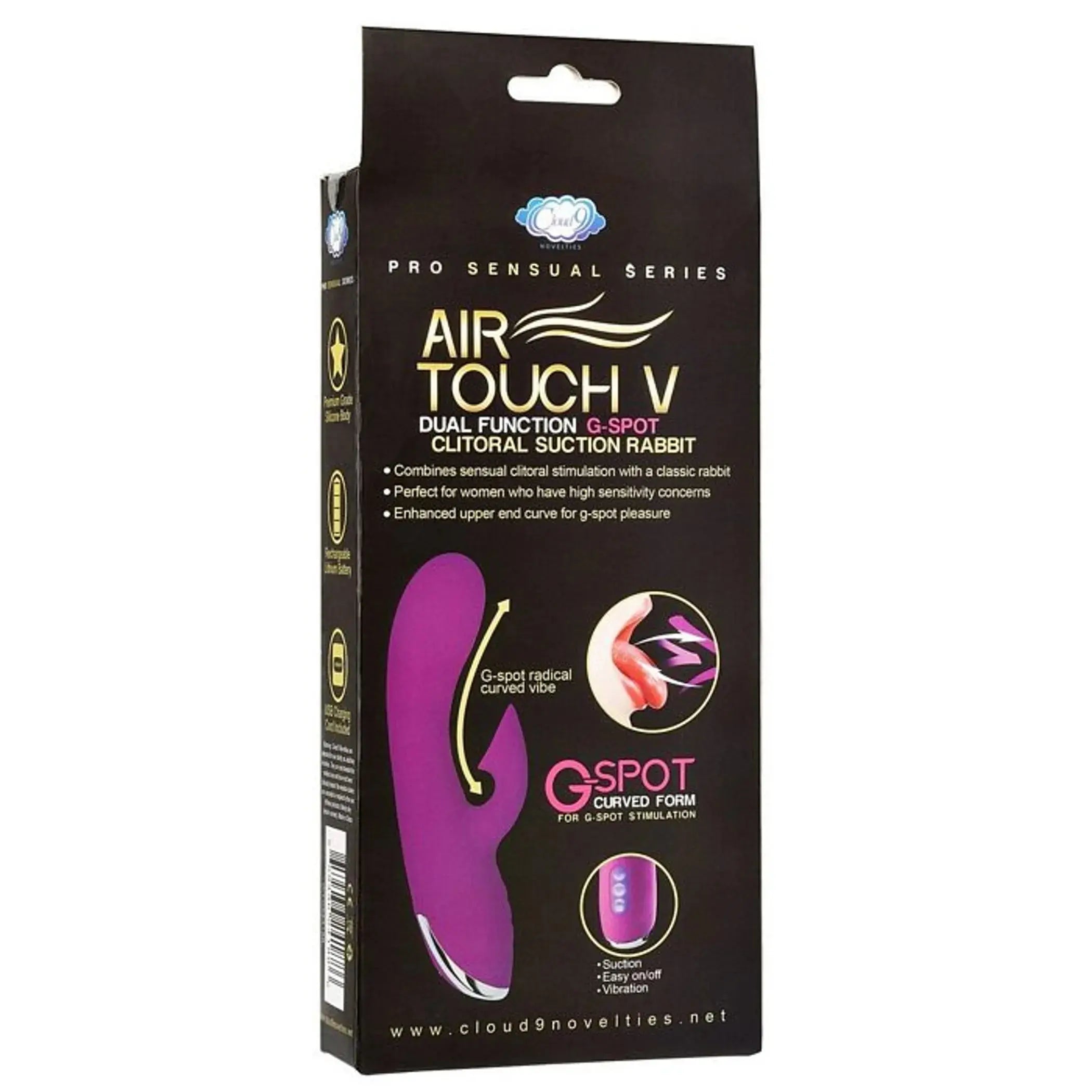 PRO SENSUAL AIR TOUCH V G SPOT DUAL FUNCTION CLITORAL SUCTION RABBIT Cloud 9 Novelties