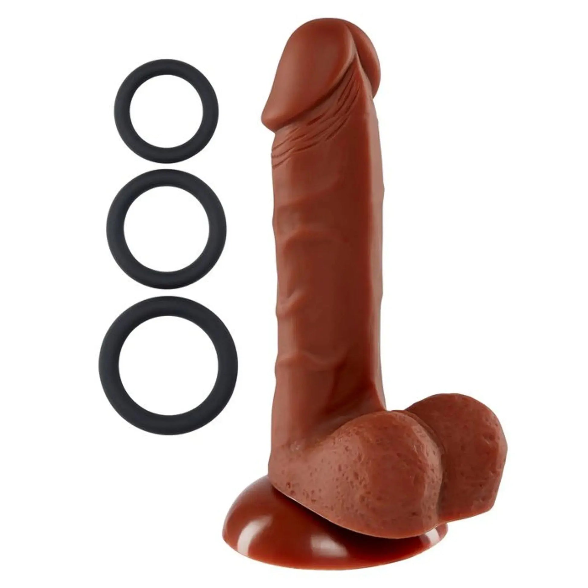 PRO SENSUAL PREMIUM SILICONE DONG W/ 3 C RINGS BROWN 6 " Cloud 9 Novelties