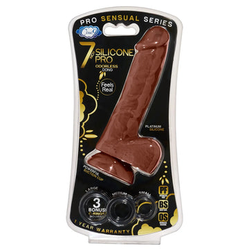 PRO SENSUAL PREMIUM SILICONE DONG W/ 3 C RINGS BROWN 7 " Cloud 9 Novelties