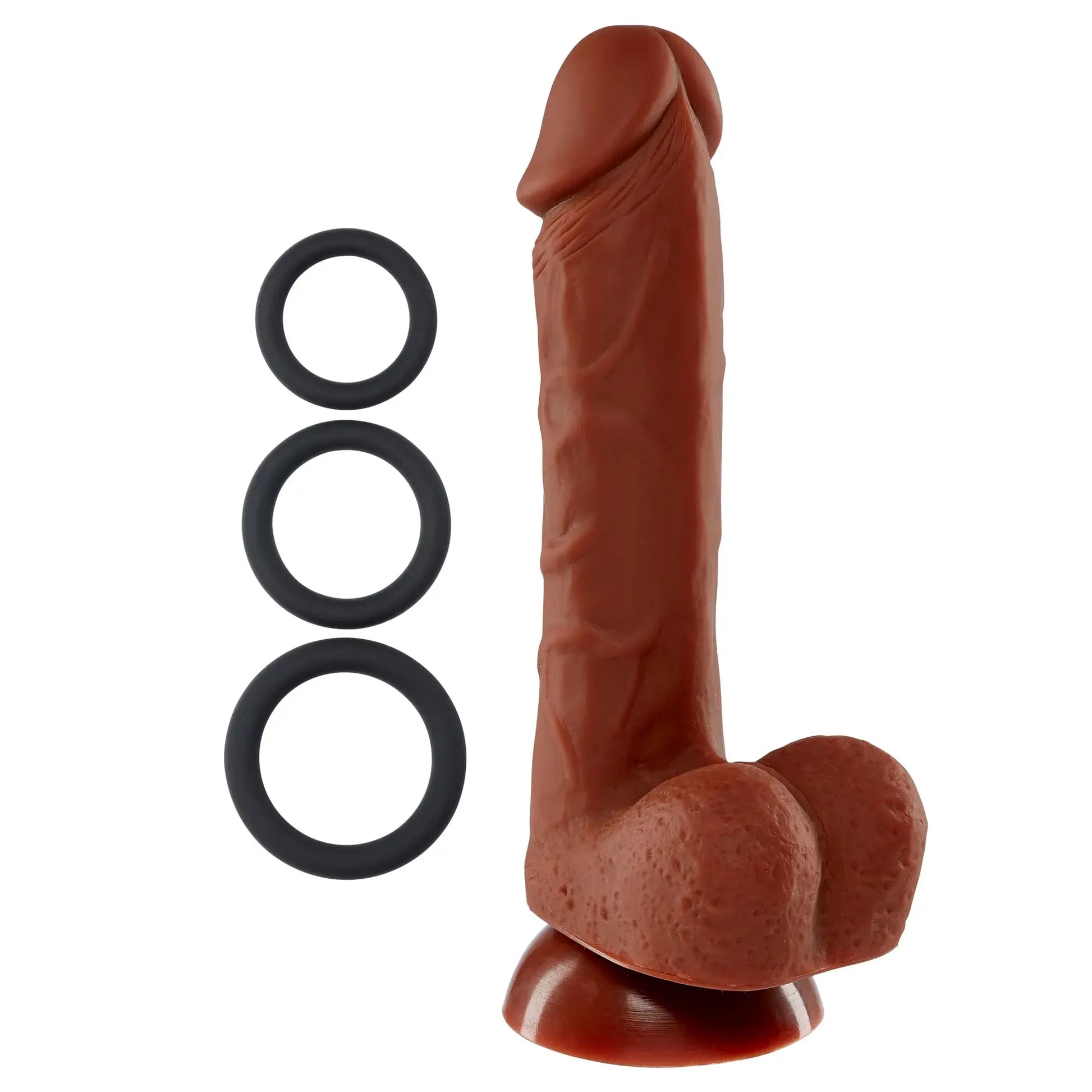PRO SENSUAL PREMIUM SILICONE DONG W/ 3 C RINGS BROWN 7 " Cloud 9 Novelties