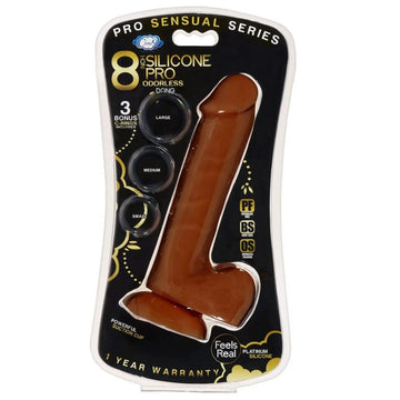 PRO SENSUAL PREMIUM SILICONE DONG W/ 3 C RINGS BROWN 8 " Cloud 9 Novelties