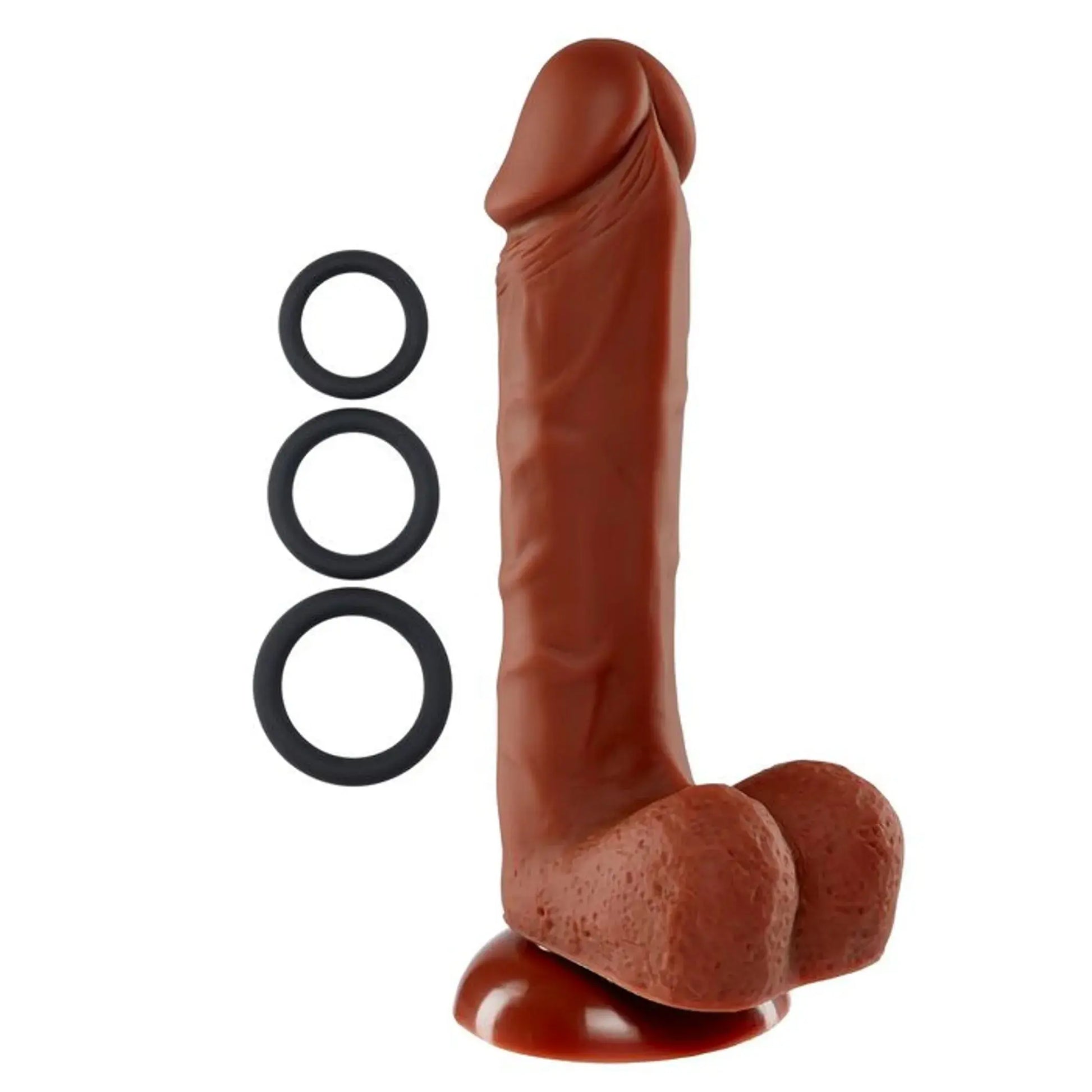 PRO SENSUAL PREMIUM SILICONE DONG W/ 3 C RINGS BROWN 8 " Cloud 9 Novelties