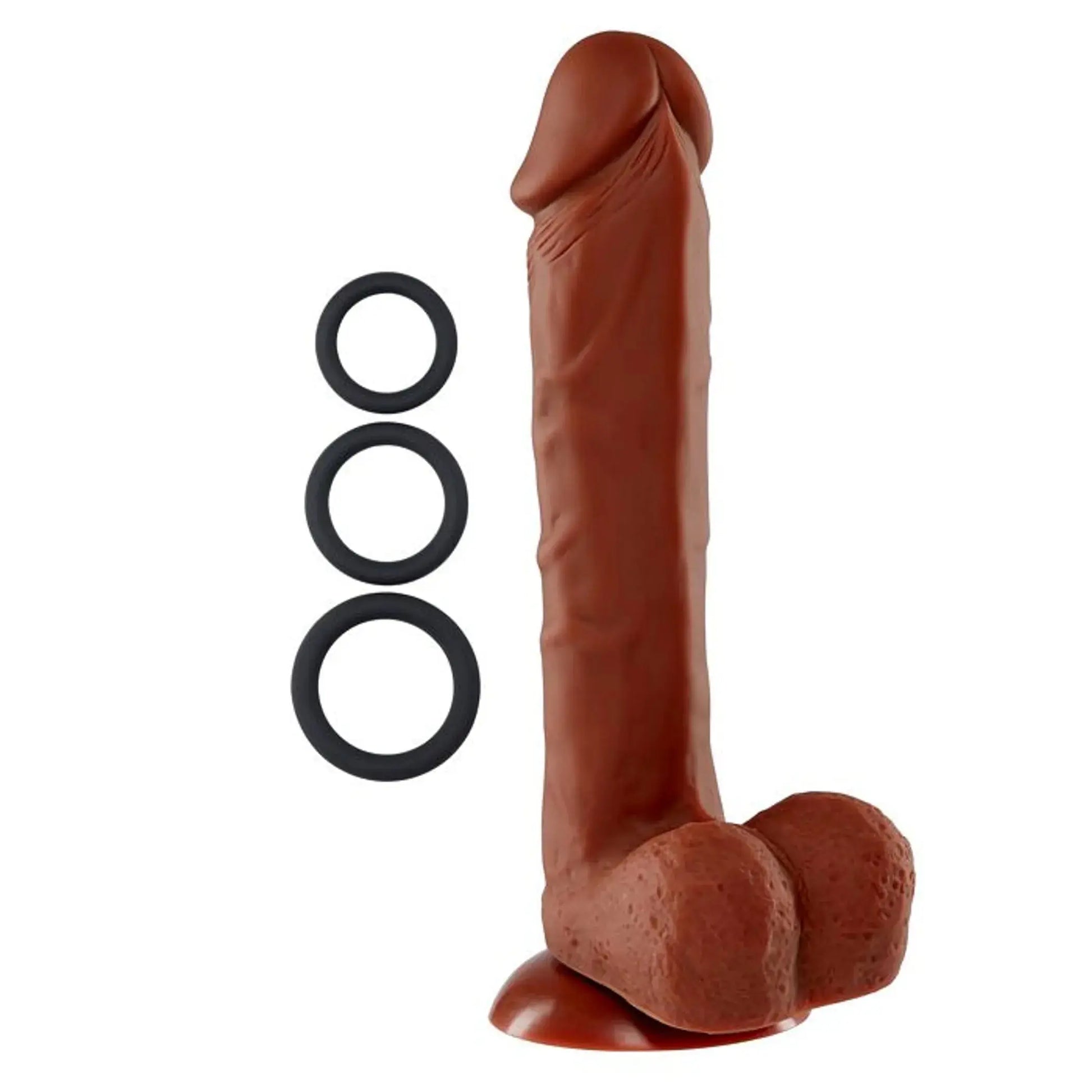 PRO SENSUAL PREMIUM SILICONE DONG W/ 3 C RINGS BROWN 9 " Cloud 9 Novelties