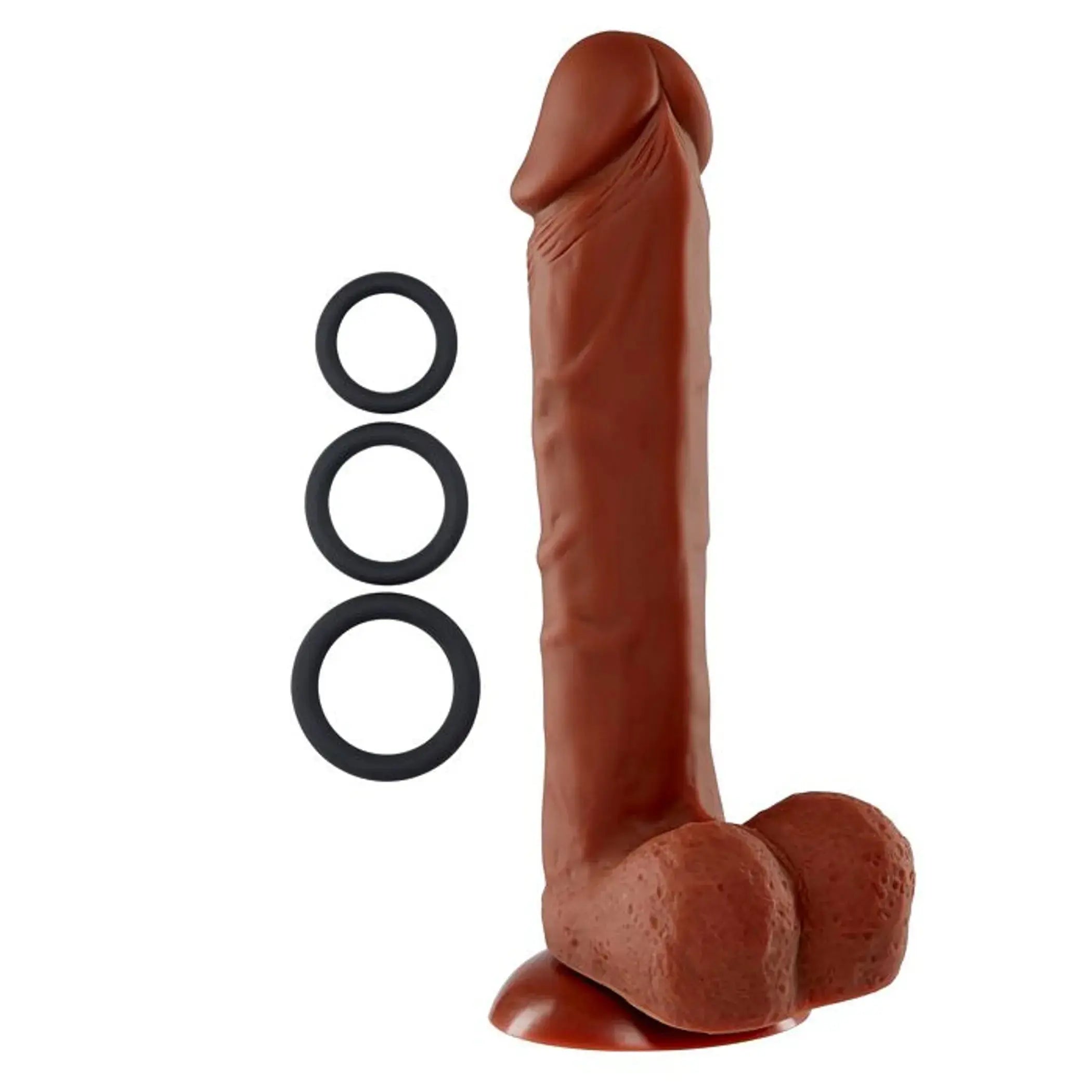 PRO SENSUAL PREMIUM SILICONE DONG W/ 3 C RINGS BROWN 9 " Cloud 9 Novelties