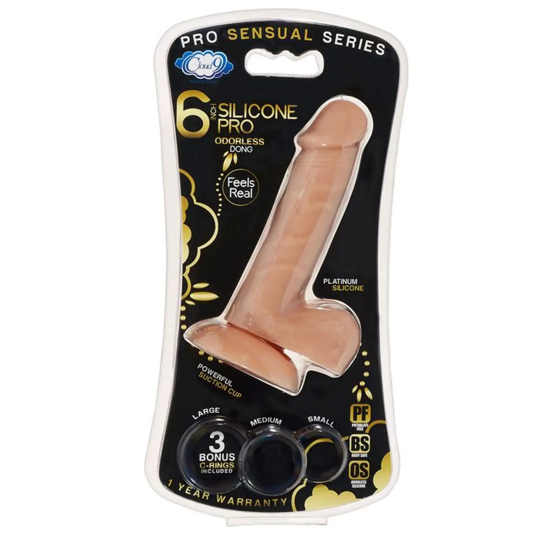 PRO SENSUAL PREMIUM SILICONE DONG W/ 3 C RINGS TAN 6 " Cloud 9 Novelties