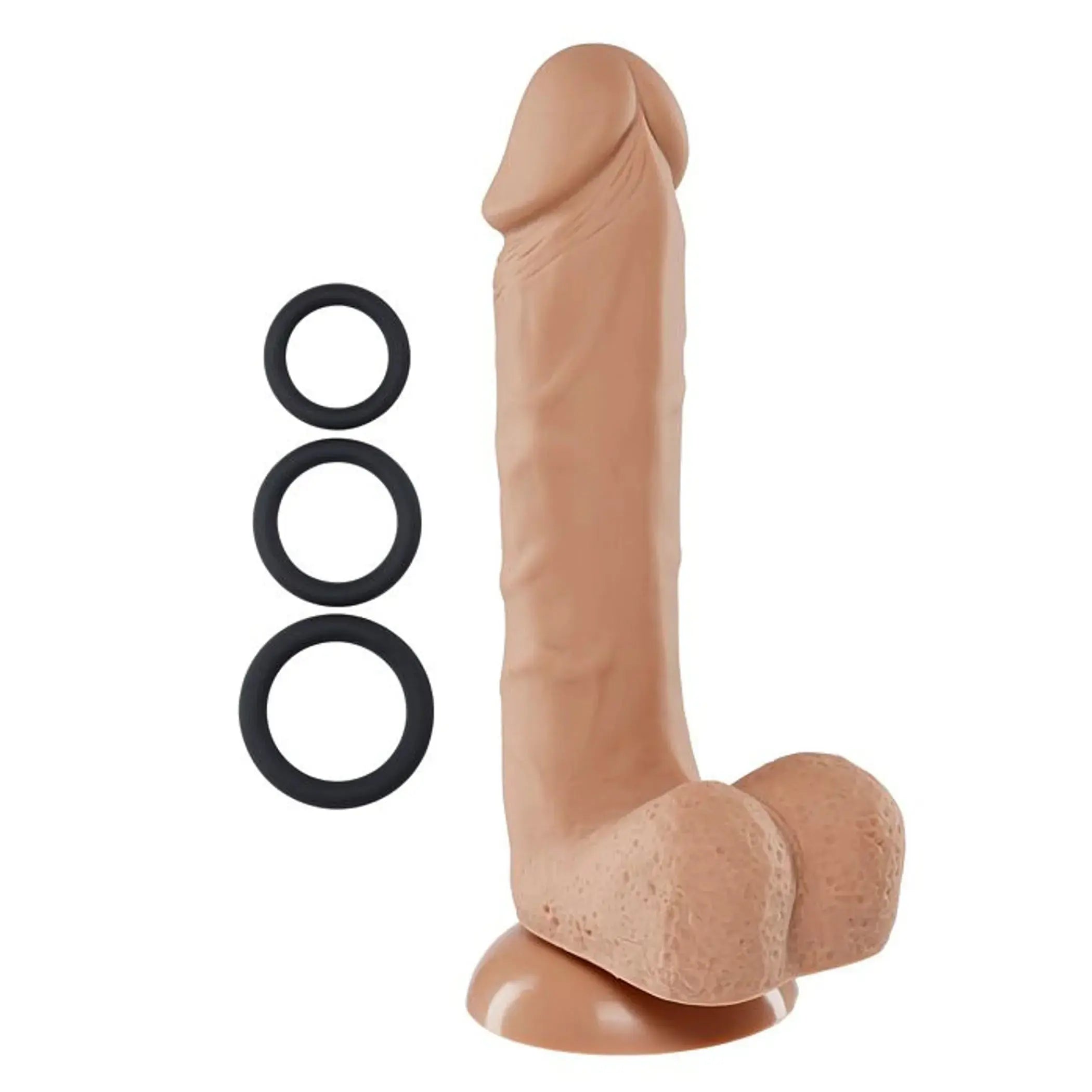 PRO SENSUAL PREMIUM SILICONE DONG W/ 3 C RINGS TAN 8 " Cloud 9 Novelties