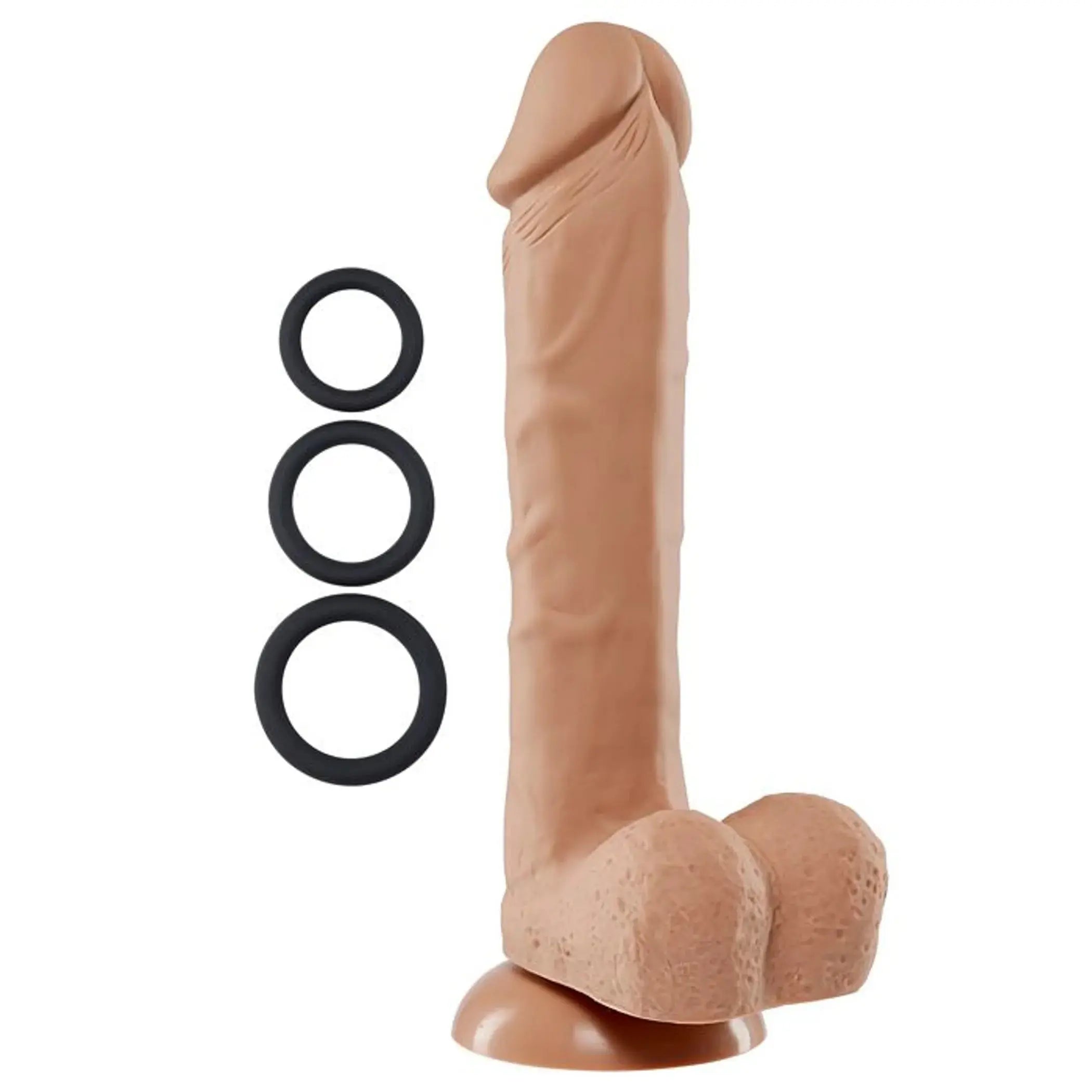 PRO SENSUAL PREMIUM SILICONE DONG W/ 3 C RINGS TAN 9 " Cloud 9 Novelties