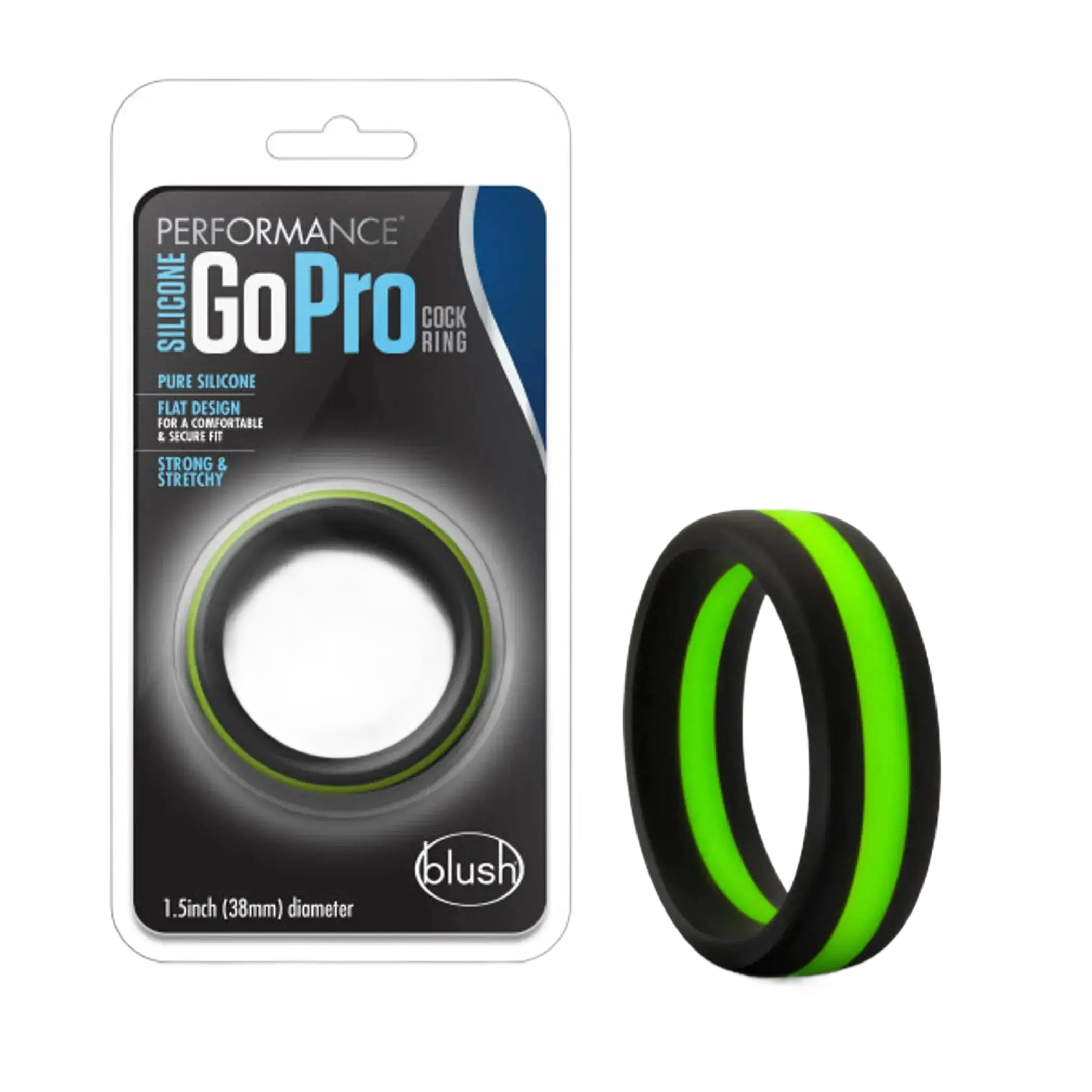 PERFORMANCE SILICONE GO PRO COCK RING BLACK/GREEN/BLACK Blush Novelties