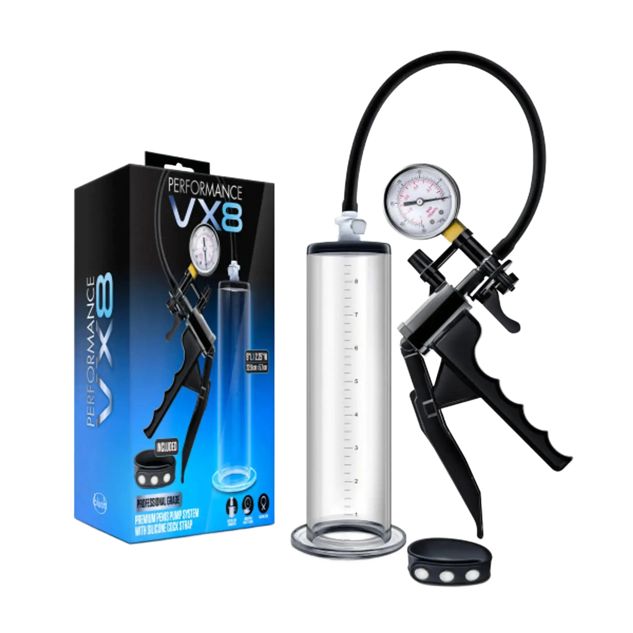 PERFORMANCE VX8 PREMIUM PENIS PUMP SYSTEM W/ SILICONE COCK STRAP CLEAR Blush Novelties