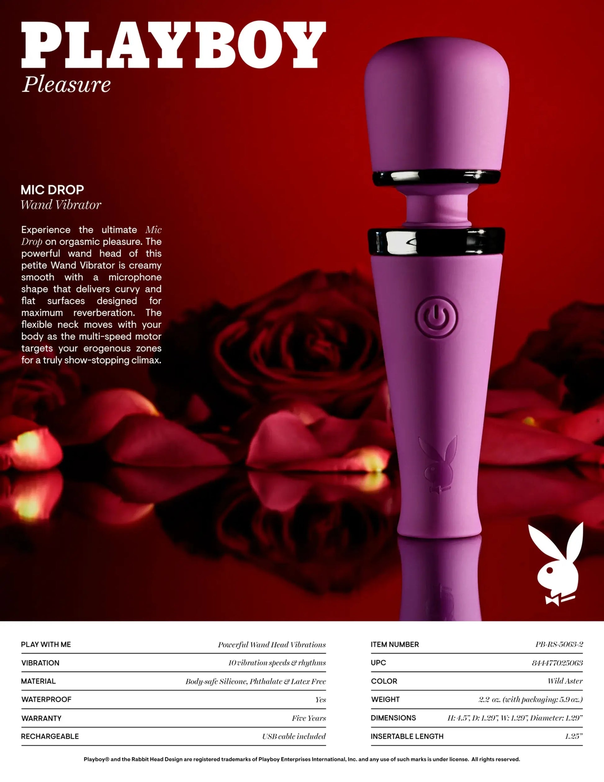 Playboy Mic Drop Wand Vibrator Evolved Novelties