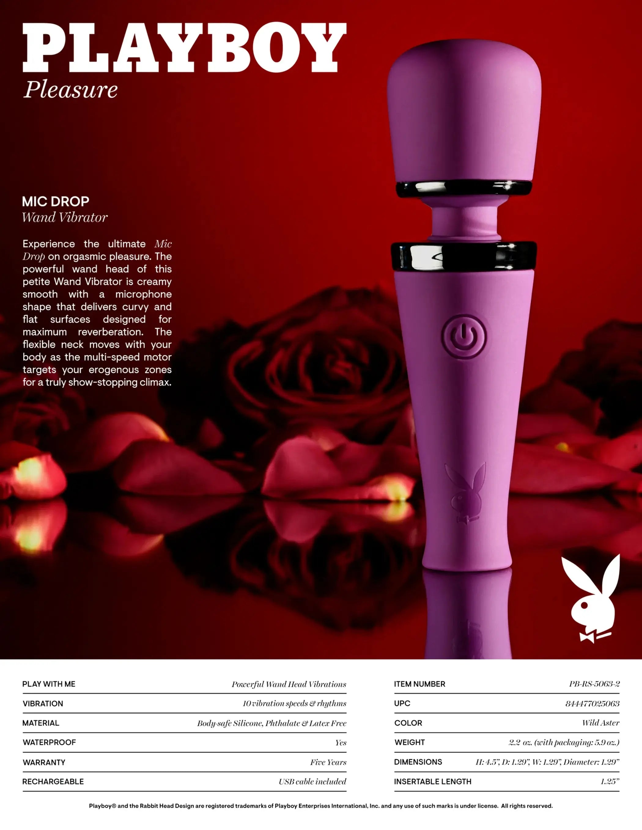 Playboy Mic Drop Wand Vibrator Evolved Novelties
