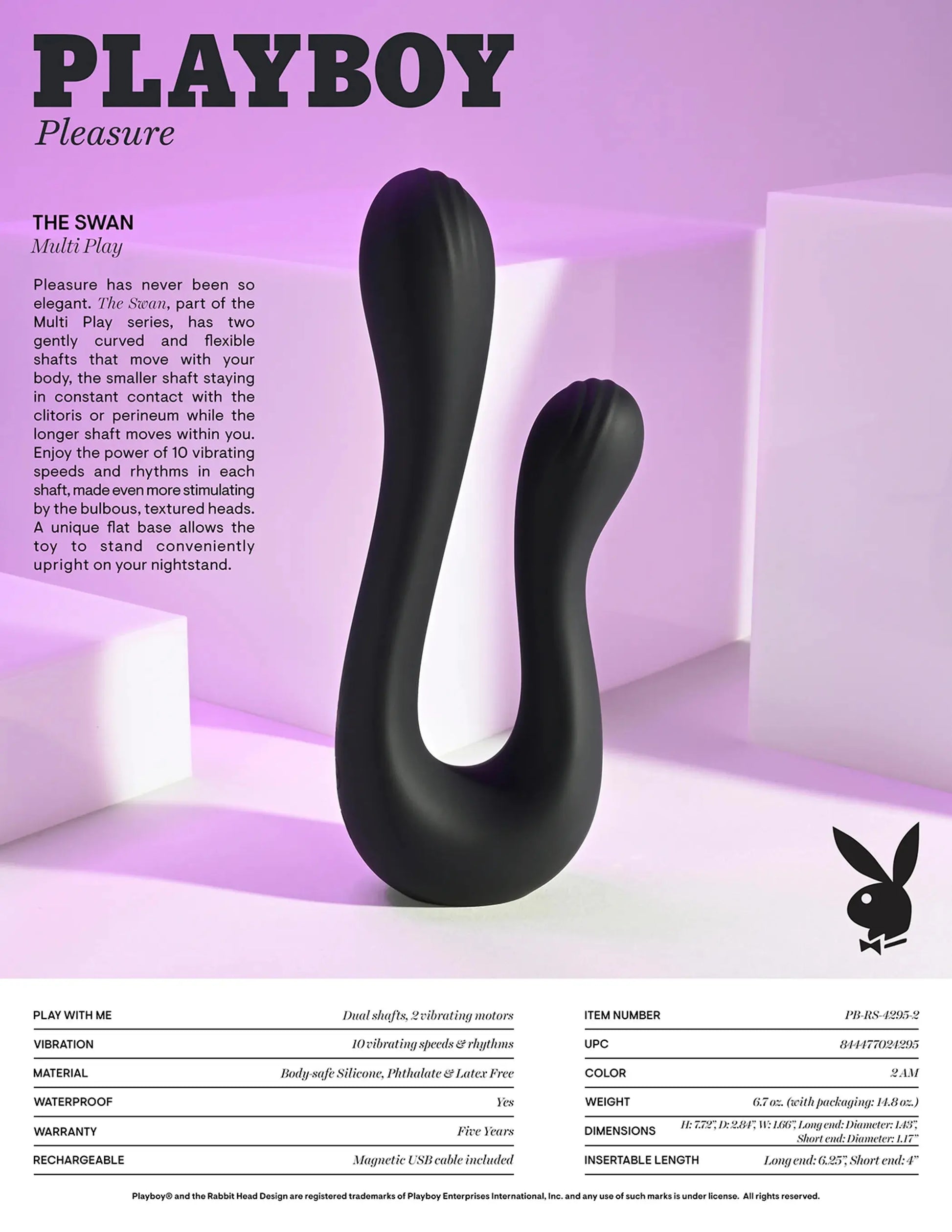 Playboy The Swan Rabbit Vibrator Evolved Novelties