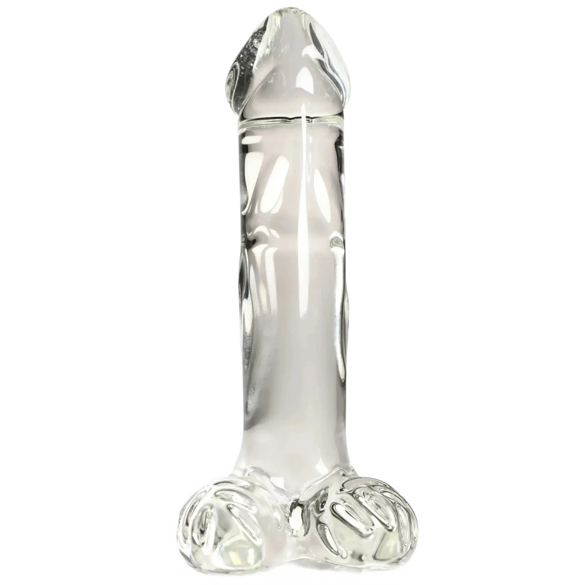 PLEASURE CRYSTALS 7.1 IN GLASS DILDO W/ BALLS CURVE NOVELTIES