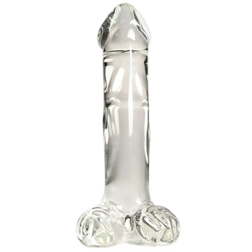PLEASURE CRYSTALS 7.1 IN GLASS DILDO W/ BALLS CURVE NOVELTIES