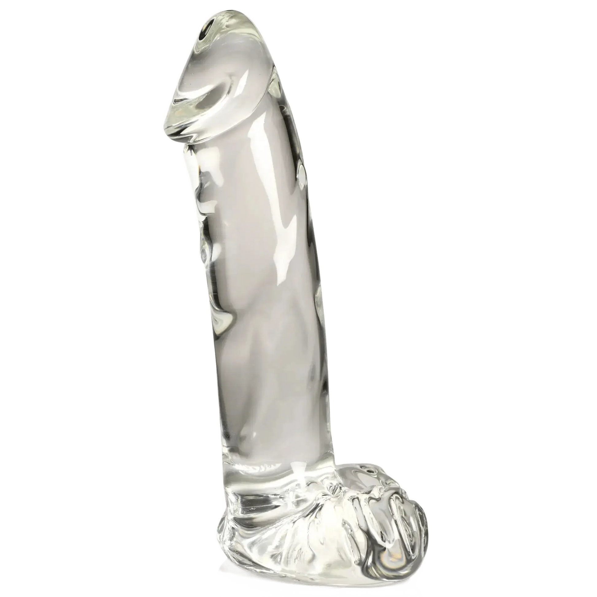 PLEASURE CRYSTALS 7.1 IN GLASS DILDO W/ BALLS CURVE NOVELTIES