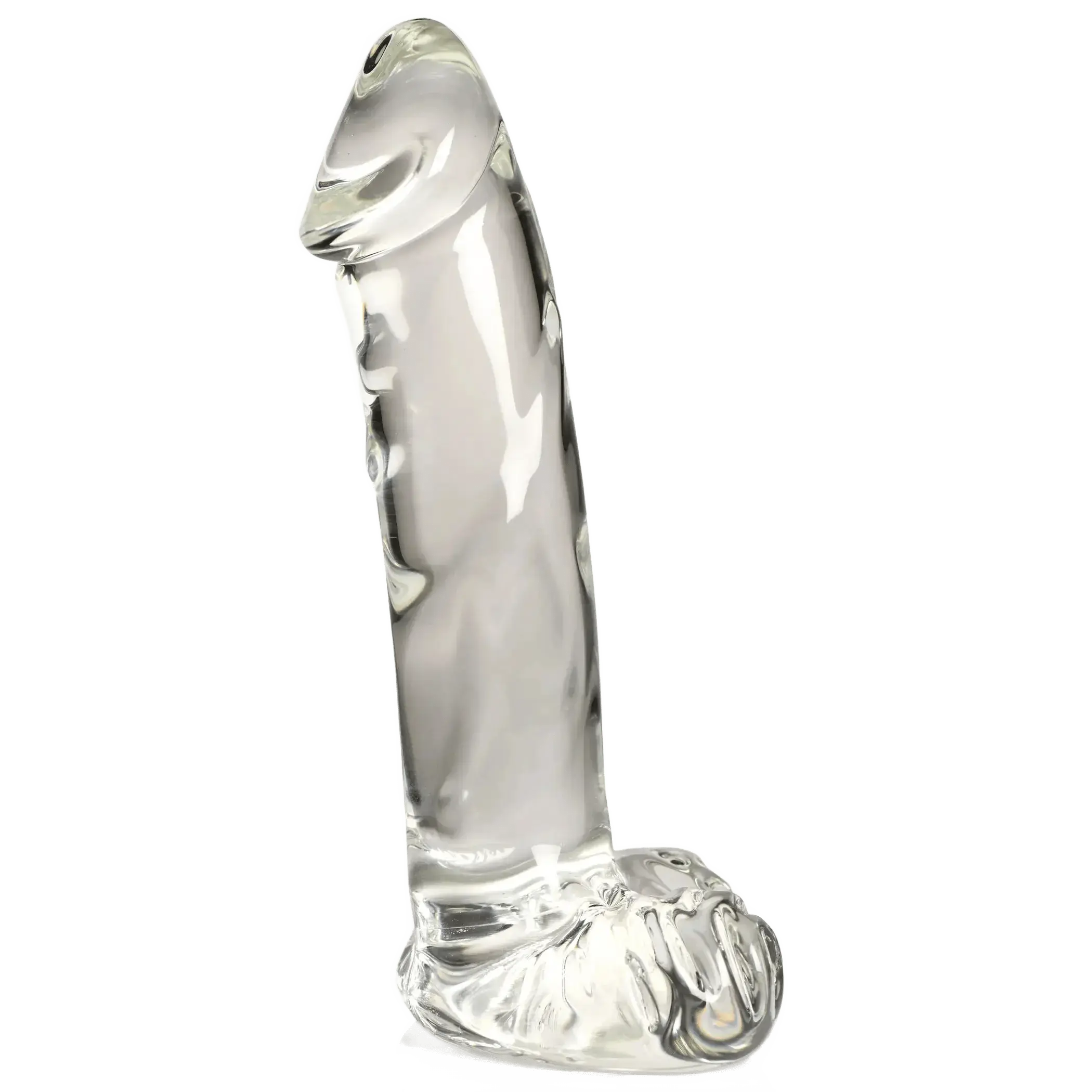 PLEASURE CRYSTALS 7.1 IN GLASS DILDO W/ BALLS CURVE NOVELTIES