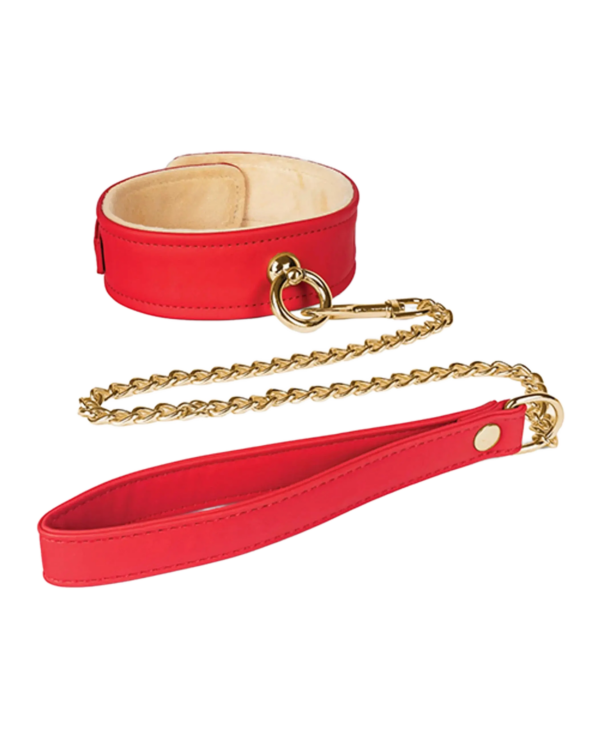 PLUSH LINED RED PU COLLAR & CHAIN LEASH Spartacus