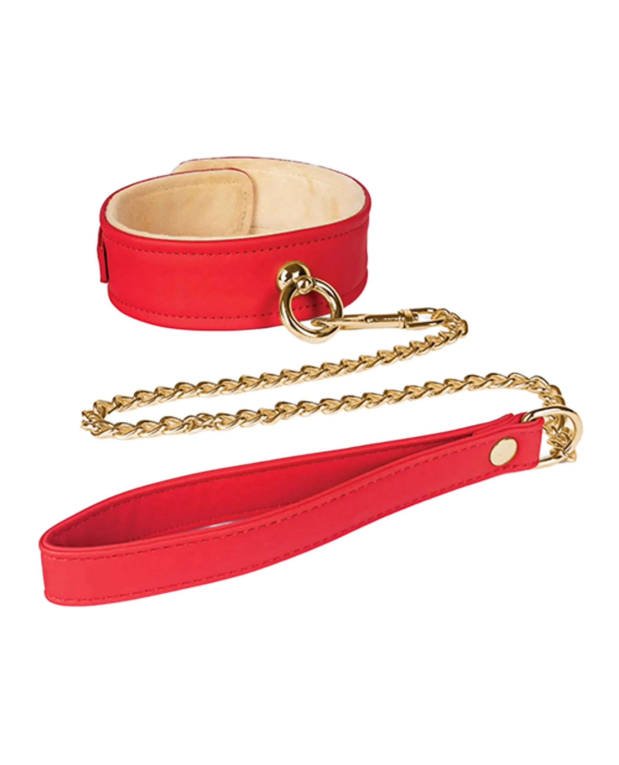 PLUSH LINED RED PU COLLAR & CHAIN LEASH Spartacus