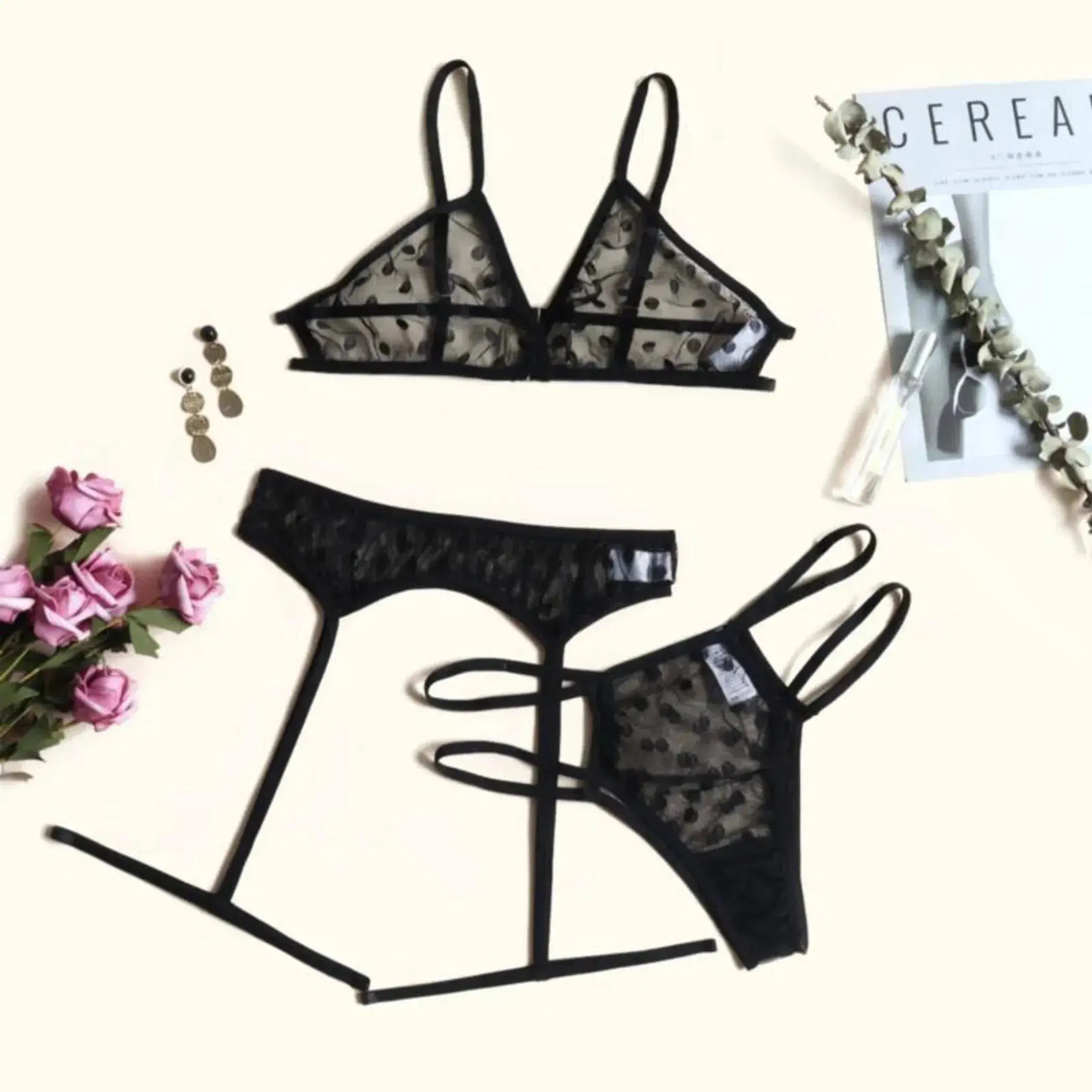 Polka Dot Lace Lingerie 3 Piece Set La Belle Fantastique