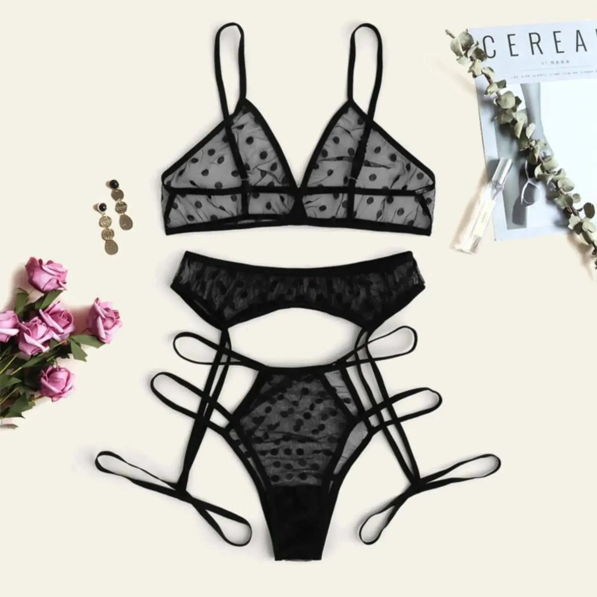 Polka Dot Lace Lingerie 3 Piece Set La Belle Fantastique