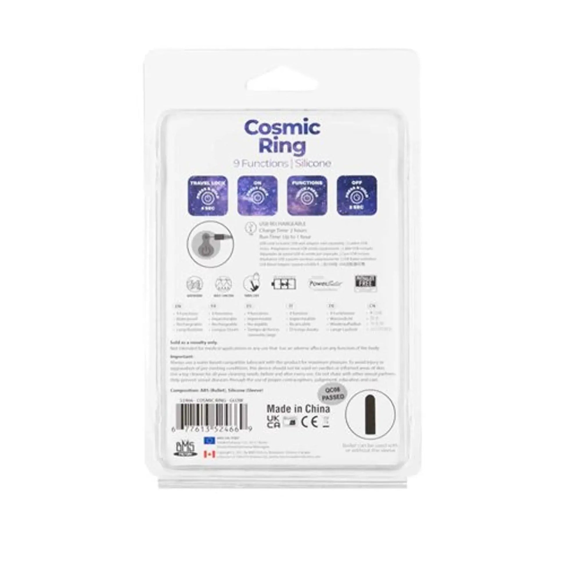 Power Bullet Cosmic Cock Ring With Glow-In-The-Dark Bullet BMS Enterprises